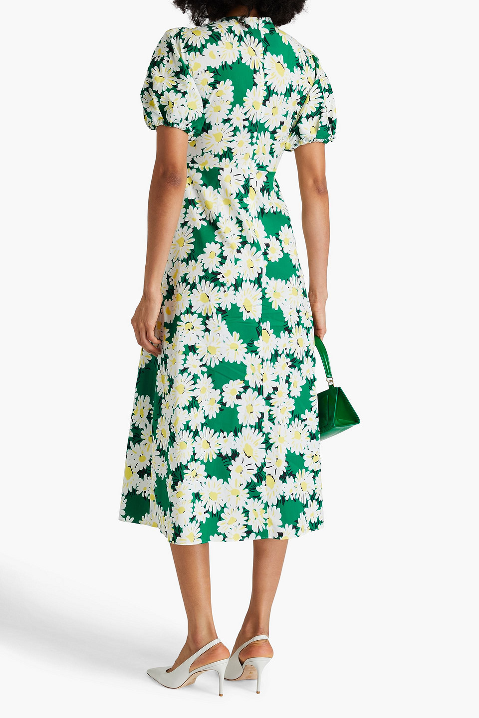 Diane Von Furstenberg Majorie Twisted Floral-print Cotton-blend Poplin Midi Dress In Grün