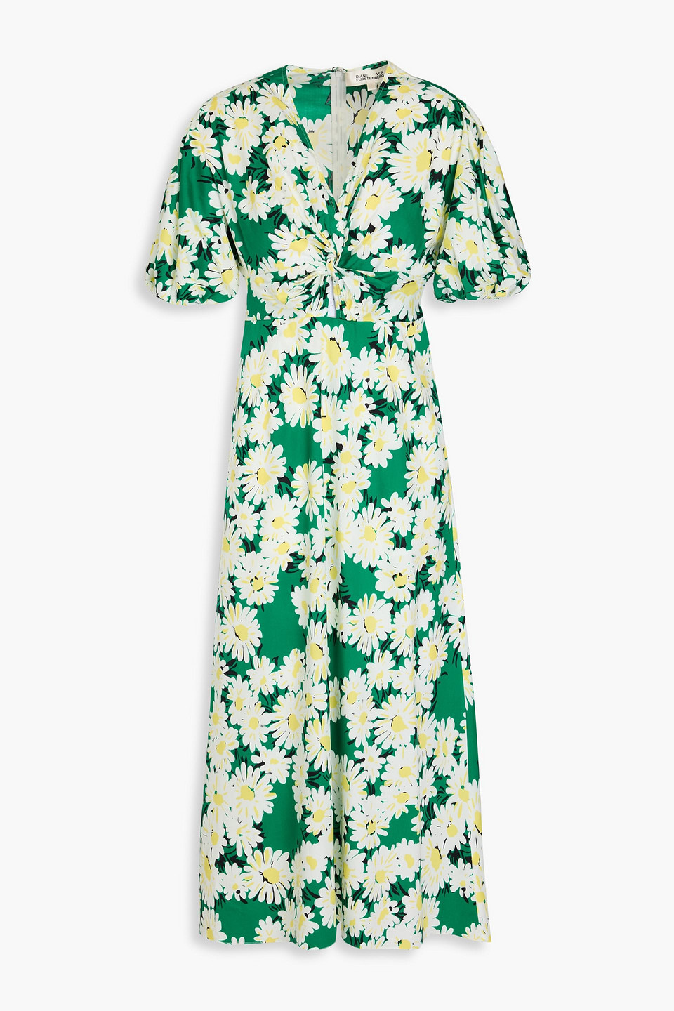 Diane Von Furstenberg Majorie Twisted Floral-print Cotton-blend Poplin Midi Dress In Grün