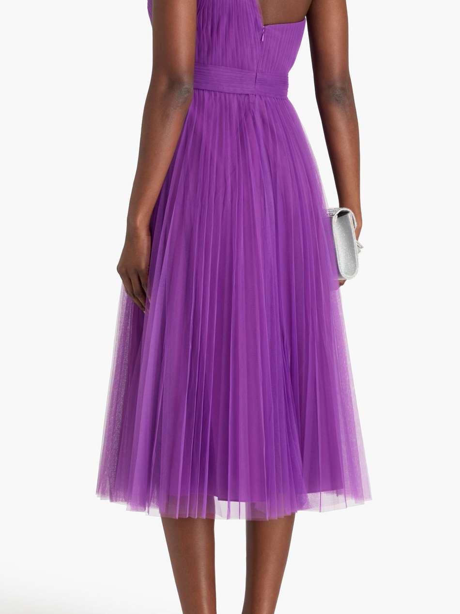one-shoulder pleated tulle midi dress