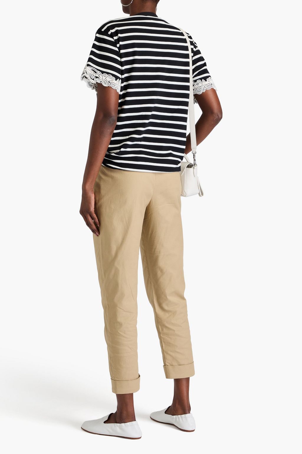 3.1 PHILLIP LIM تي شيرت من الجيرسي القطني المخطط مزين بالدانتيل