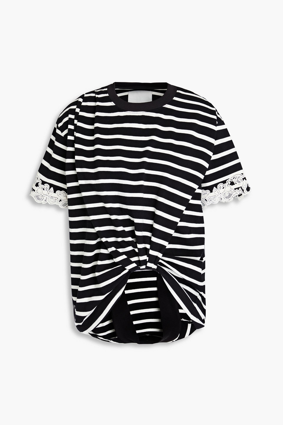 3.1 Phillip Lim Lace-trimmed Striped Cotton-jersey T-shirt In Black