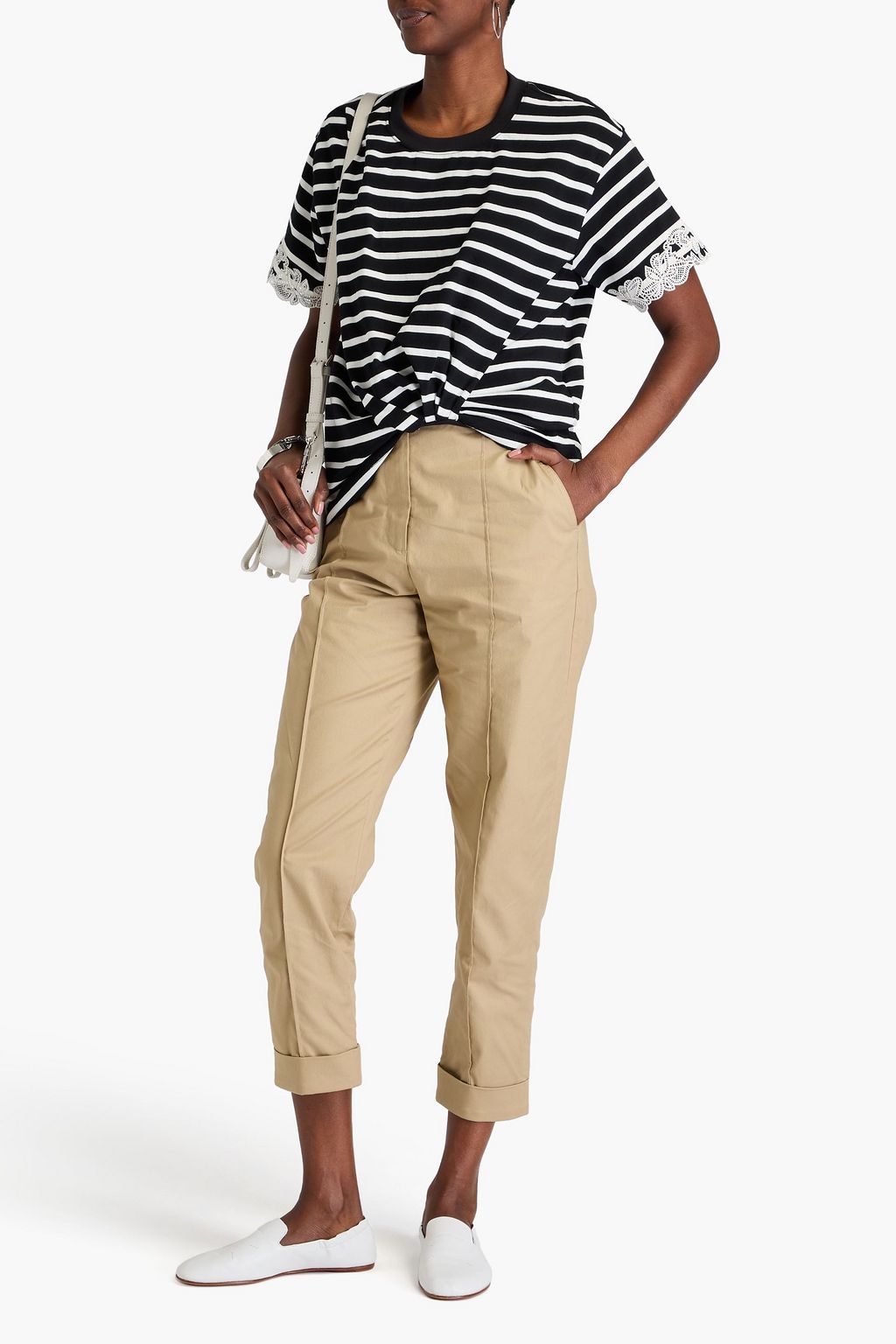 3.1 PHILLIP LIM تي شيرت من الجيرسي القطني المخطط مزين بالدانتيل
