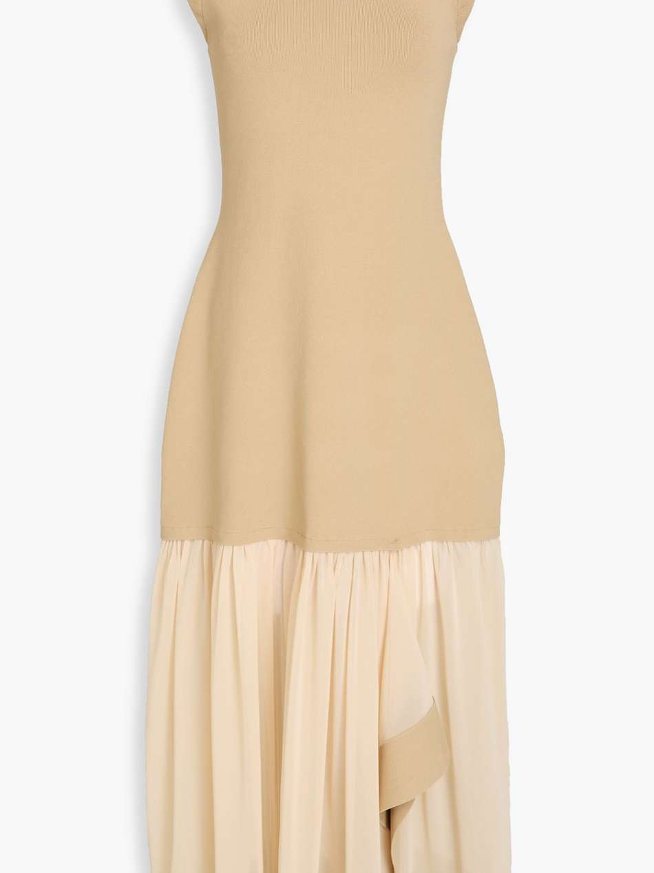 pleated chiffon and stretch-knit midi dress