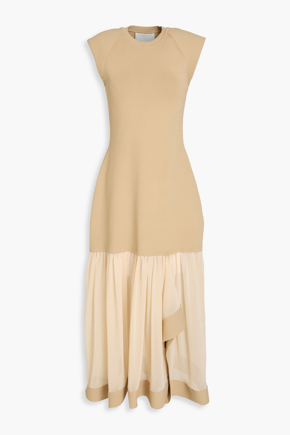 3.1 Phillip Lim Pleated Chiffon And Stretch-knit Midi Dress In Beige