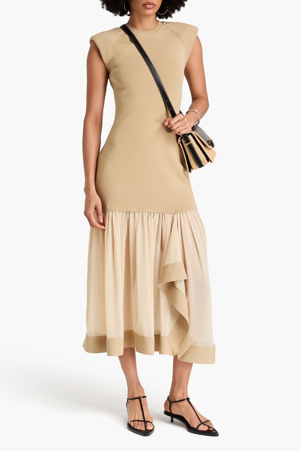 3.1 PHILLIP LIM Pleated chiffon and stretch-knit midi dress