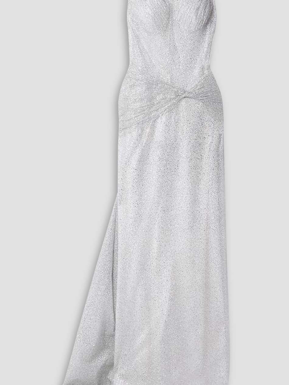 sunlight ruched glittered tulle gown