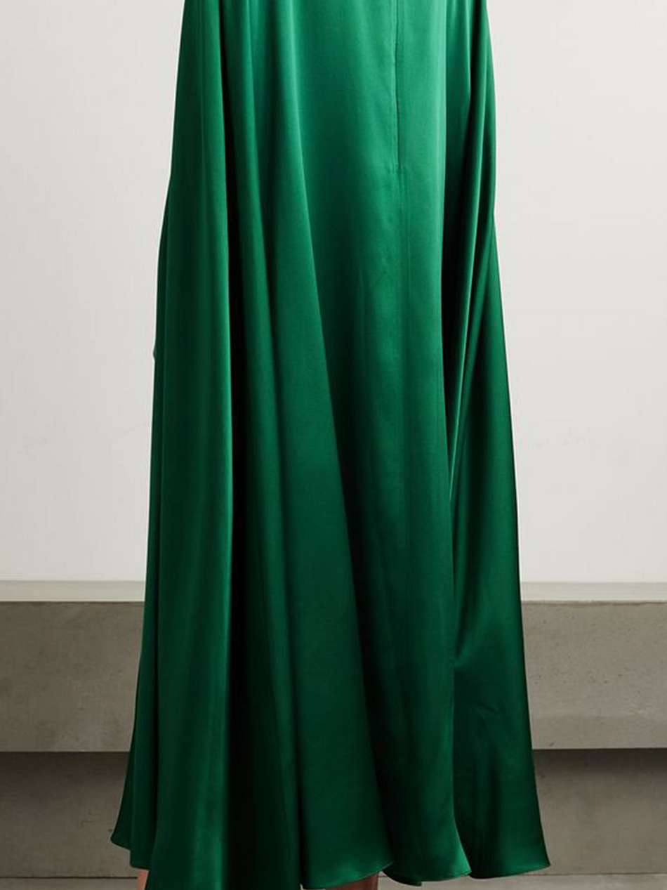 cape-effect appliquéd silk-charmeuse gown