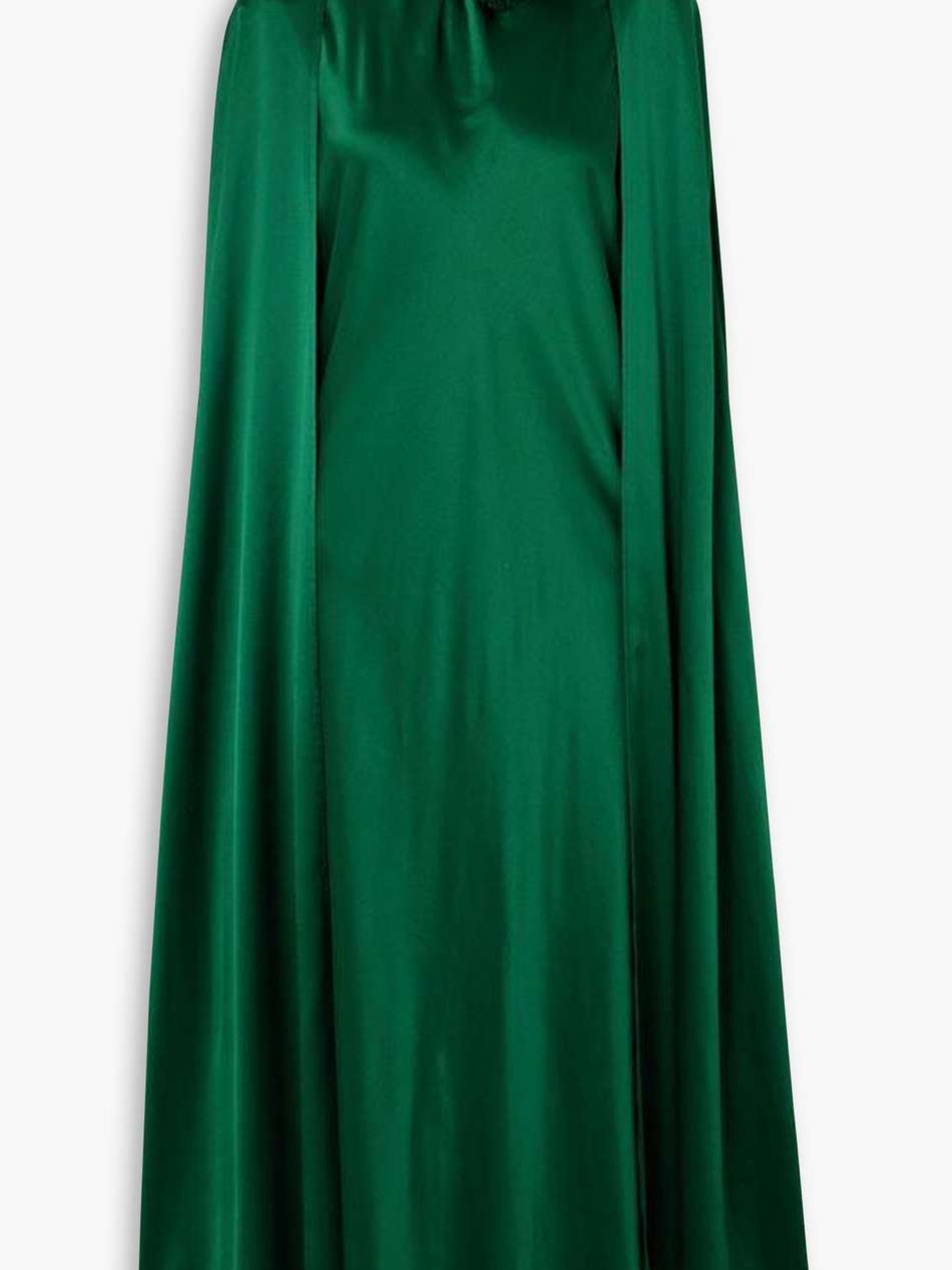cape-effect appliquéd silk-charmeuse gown