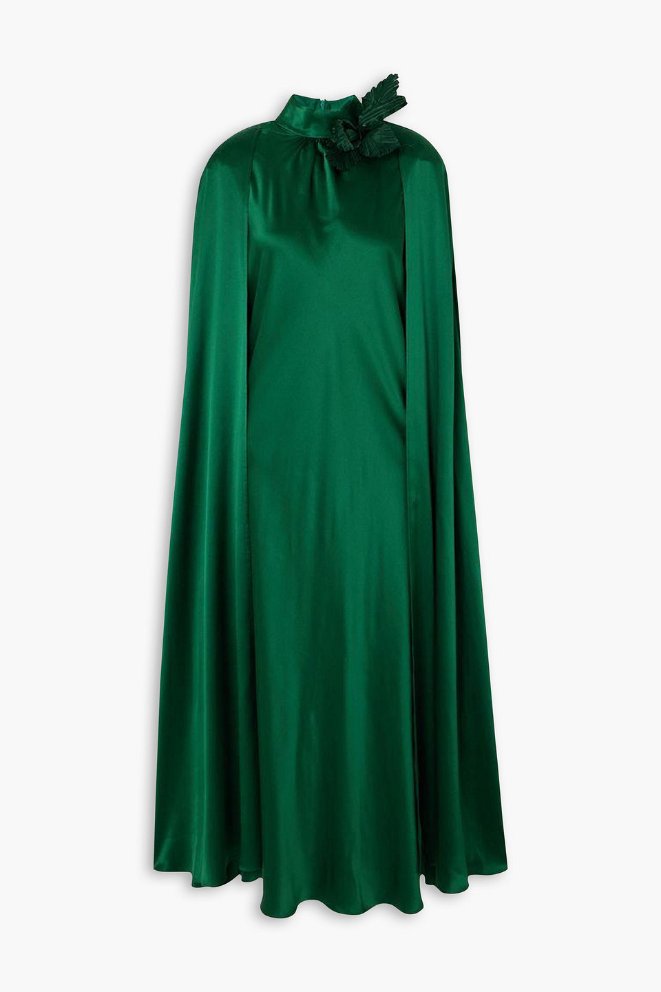 Rodarte Caped Embroidered Silk Satin Maxi Dress In Green | ModeSens