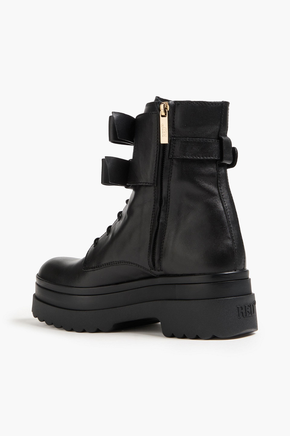 Redv Bow-detailed Leather Combat Boots In Black