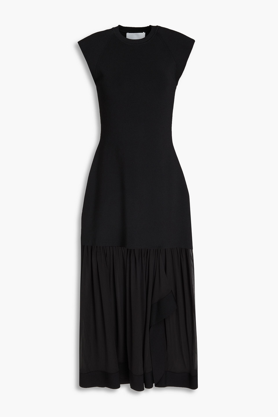Pleated chiffon and stretch-knit midi dress
