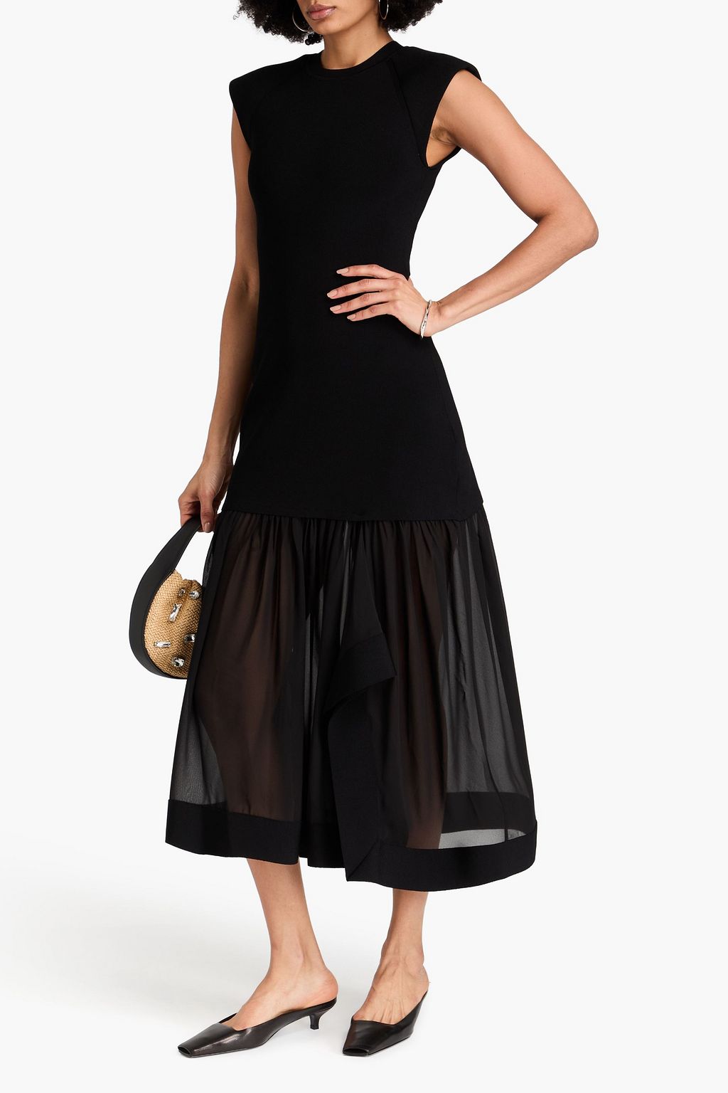 3.1 PHILLIP LIM Pleated chiffon and stretch-knit midi dress