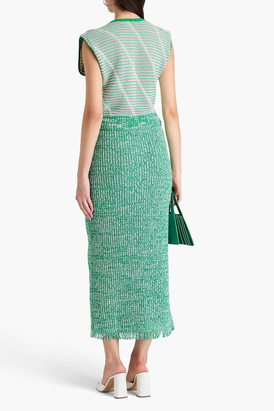 Shop Diane Von Furstenberg Emmie Ribbed Cotton Midi Skirt In Green