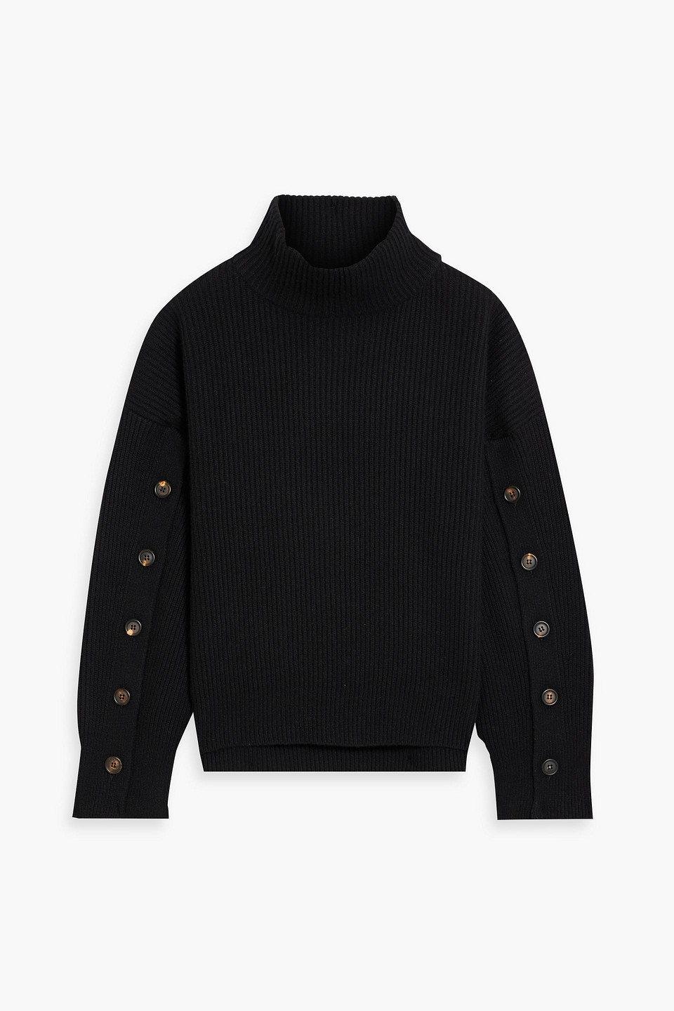 Brunello Cucinelli Button-detailed Ribbed Cashmere Turtleneck Sweater In Black