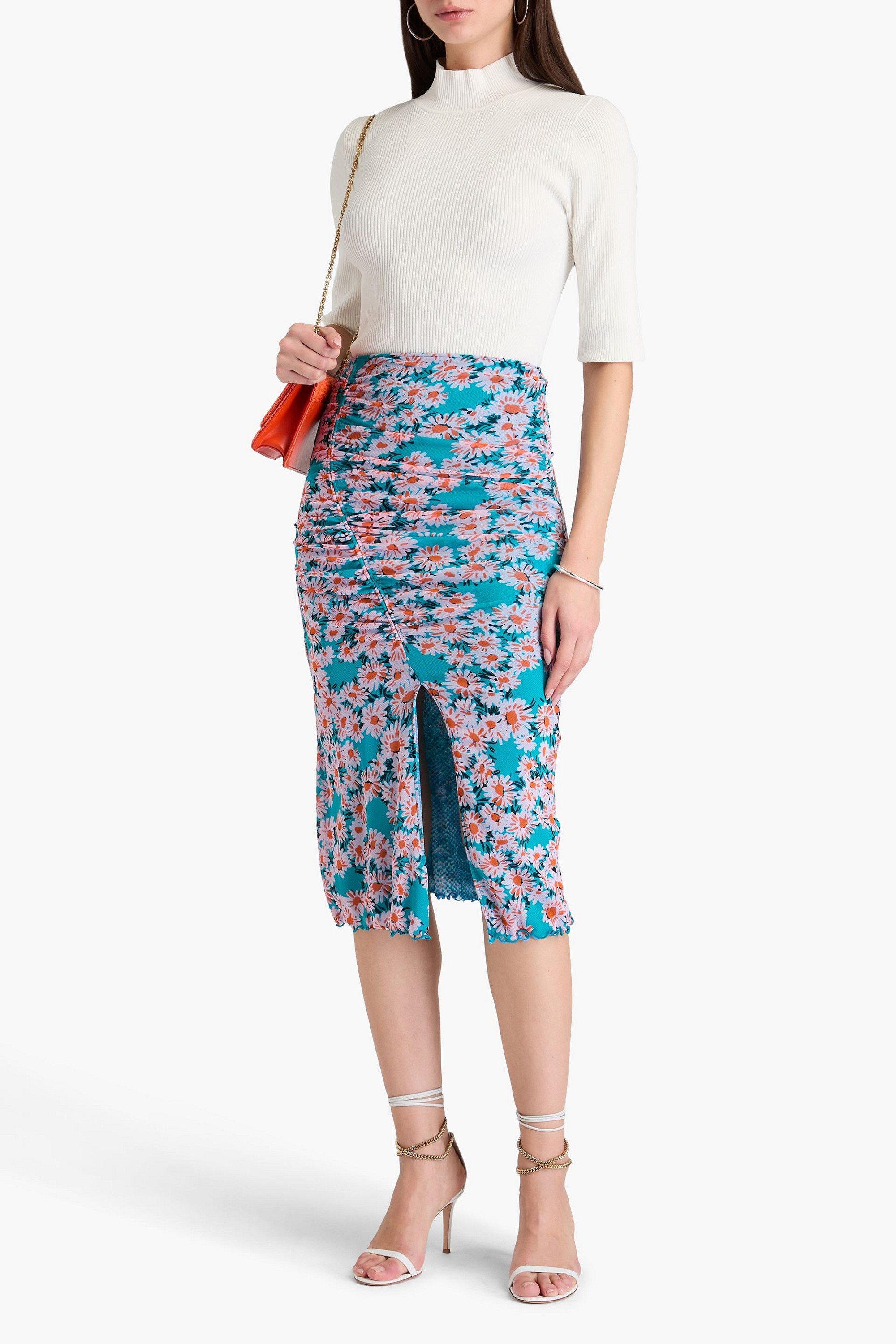 Diane von Furstenberg Willow reversible floral-print stretch-mesh midi skirt
