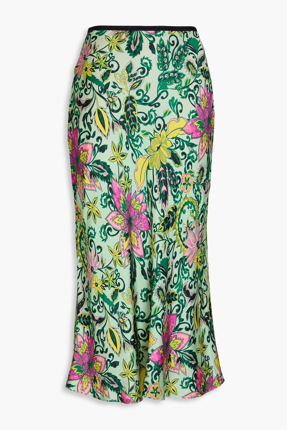 Diane Von Furstenberg Dina Reversible Floral-print Satin Midi Skirt In Green