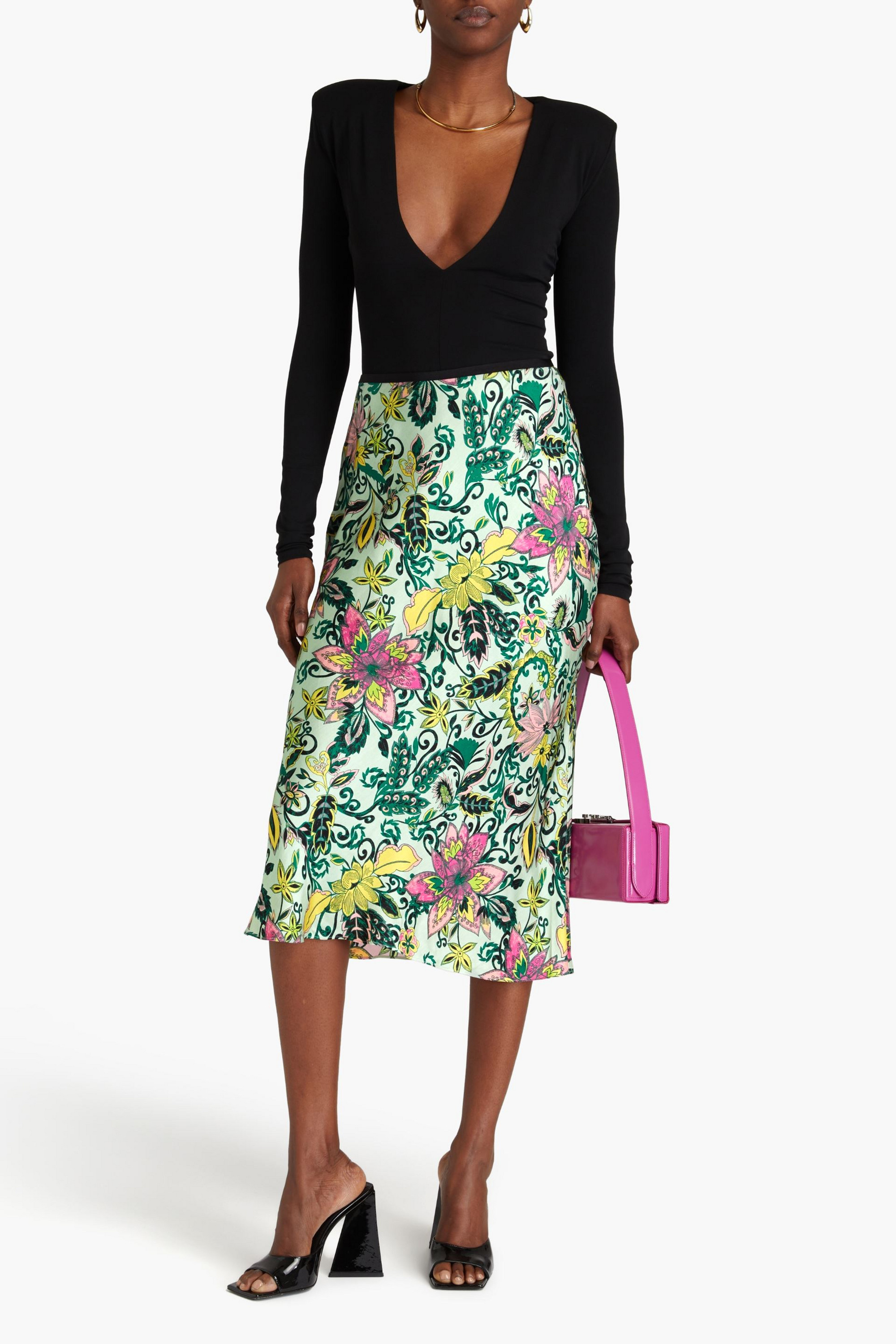 Diane von Furstenberg Dina reversible floral-print satin midi skirt