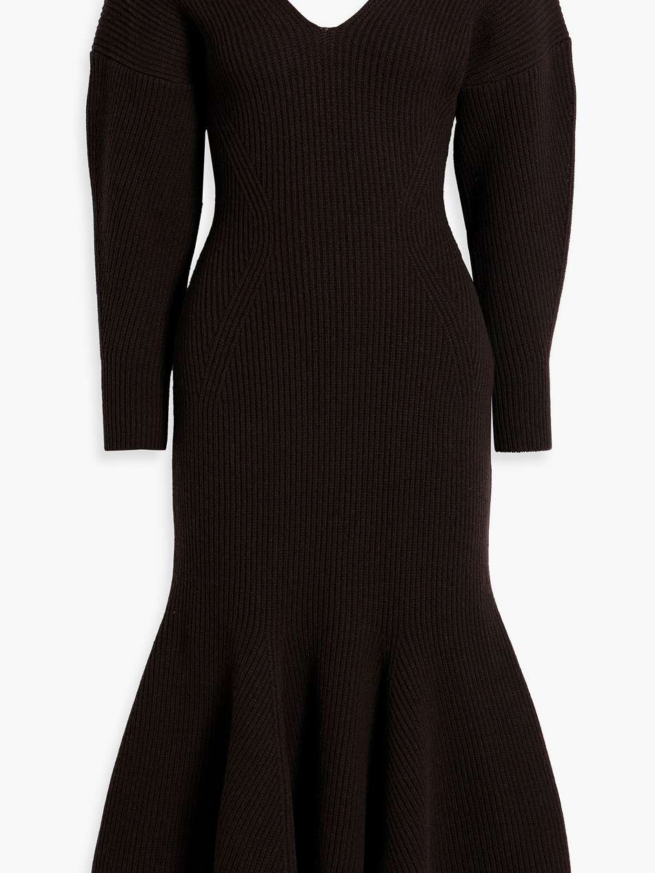 flared ribbed wool and cashmere-blend midi dress