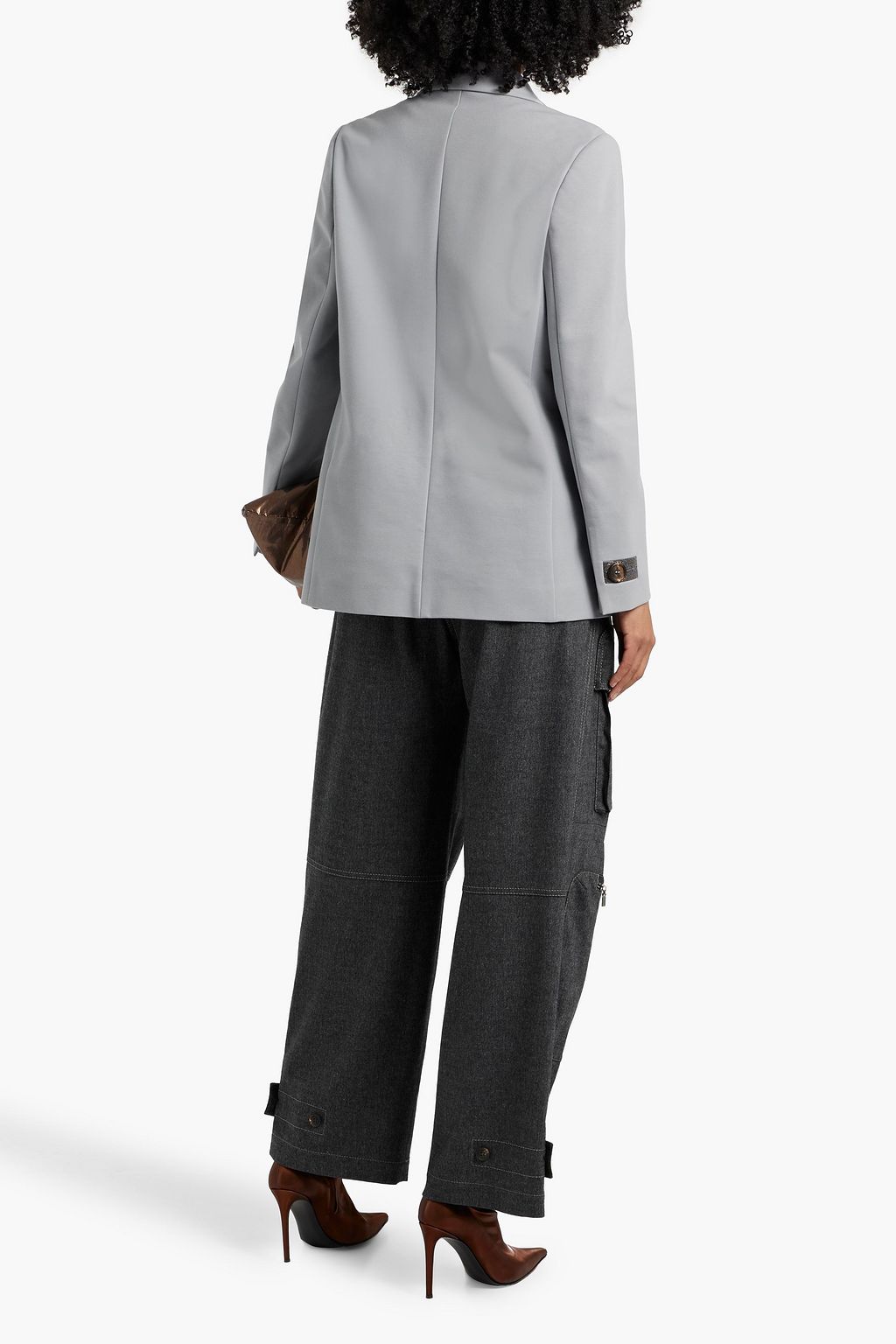 BRUNELLO CUCINELLI Double-breasted bead-embellished cotton-blend jersey blazer