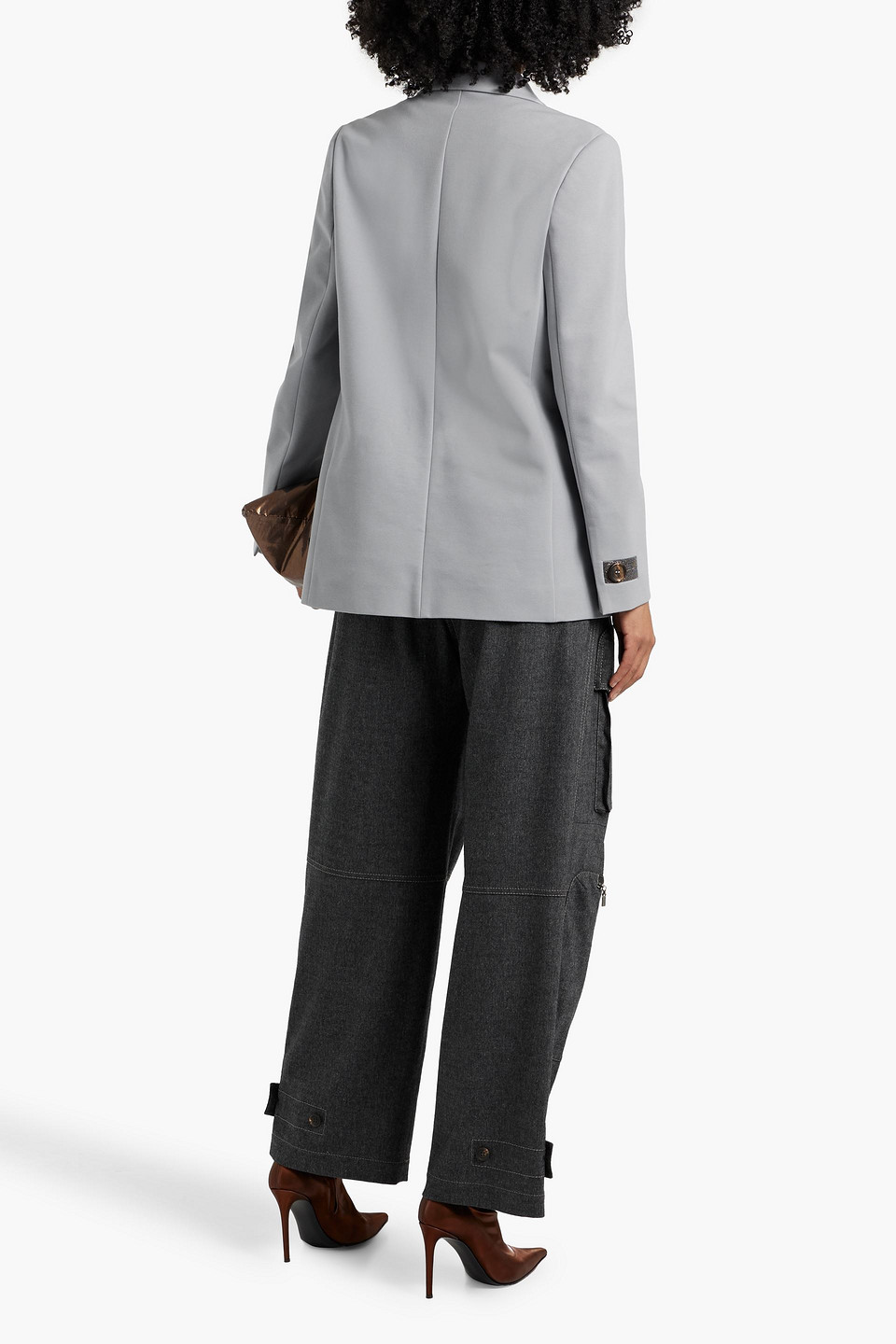 Brunello Cucinelli Double-breasted Bead-embellished Cotton-blend Jersey Blazer In Stone