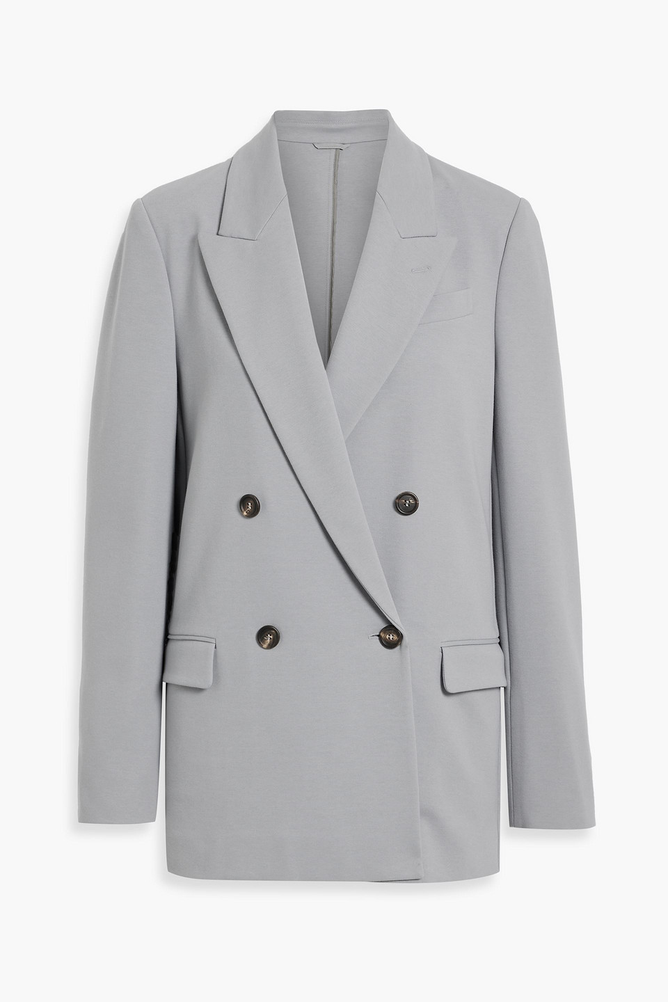 Brunello Cucinelli Double-breasted Bead-embellished Cotton-blend Jersey Blazer In Stone