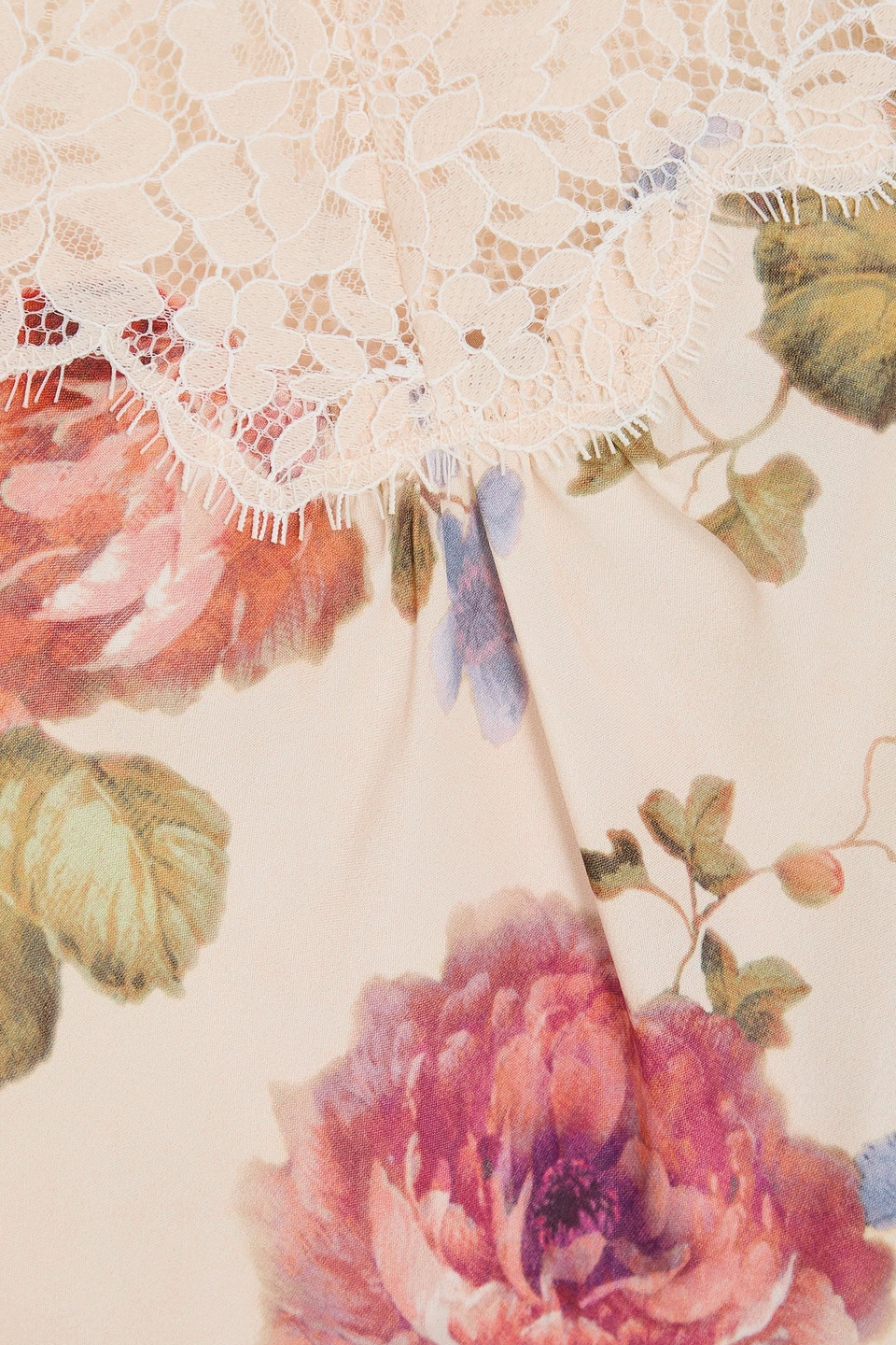 Lace-trimmed floral-print crepe de chine camisole