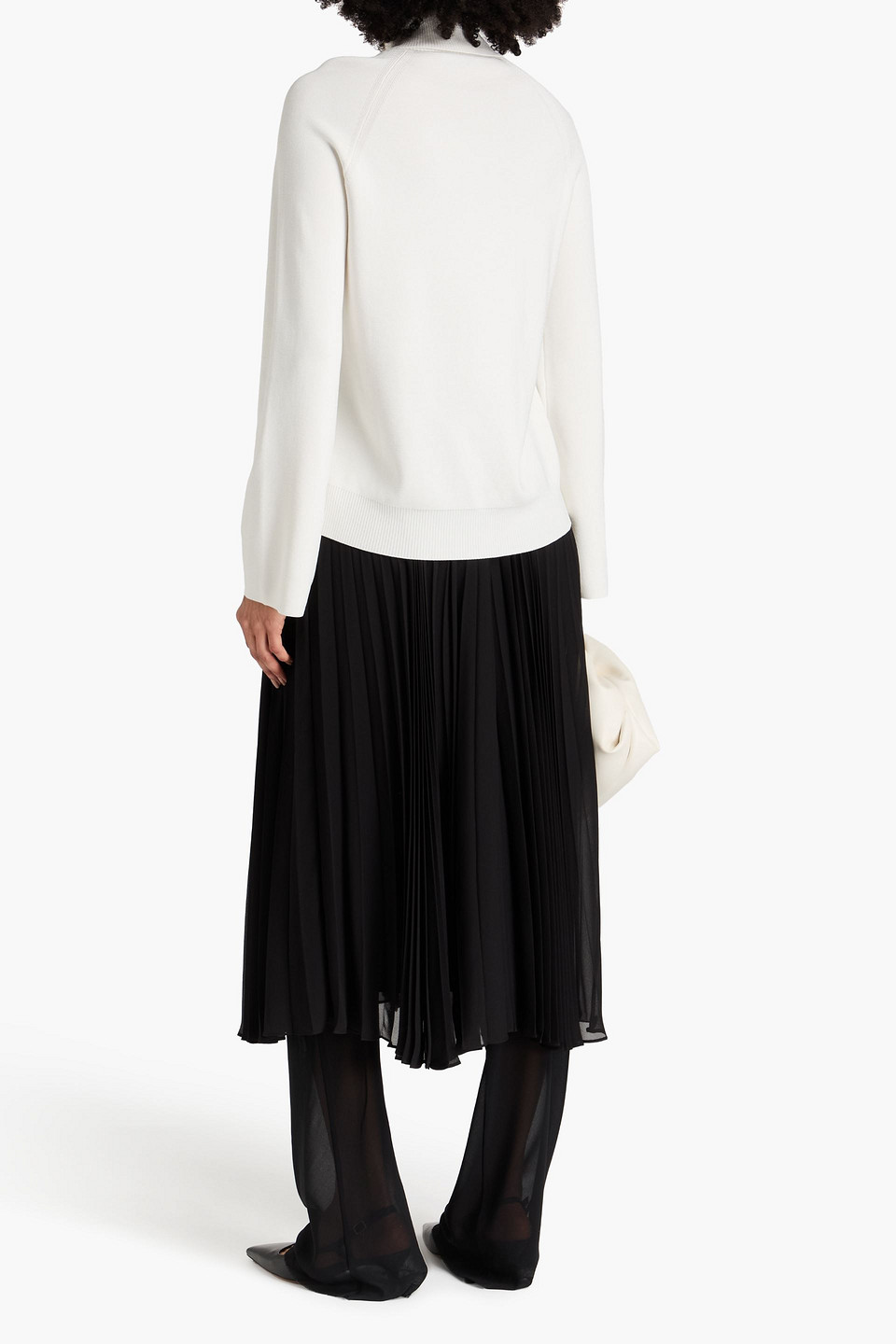 SIMKHAI MATEO SATIN-PANELED KNITTED TURTLENECK SWEATER