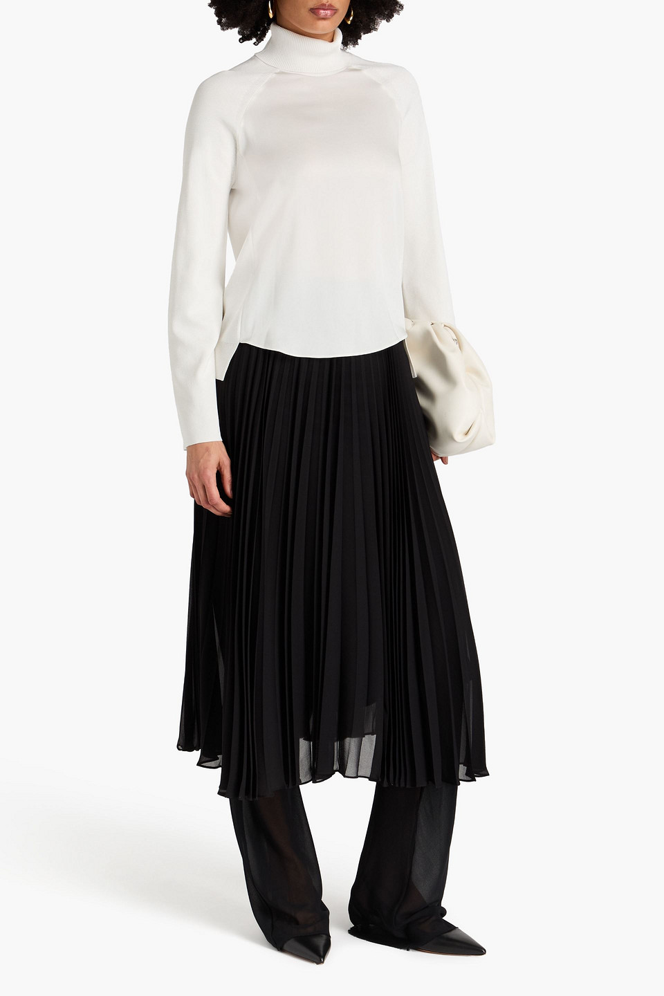 SIMKHAI MATEO SATIN-PANELED KNITTED TURTLENECK SWEATER