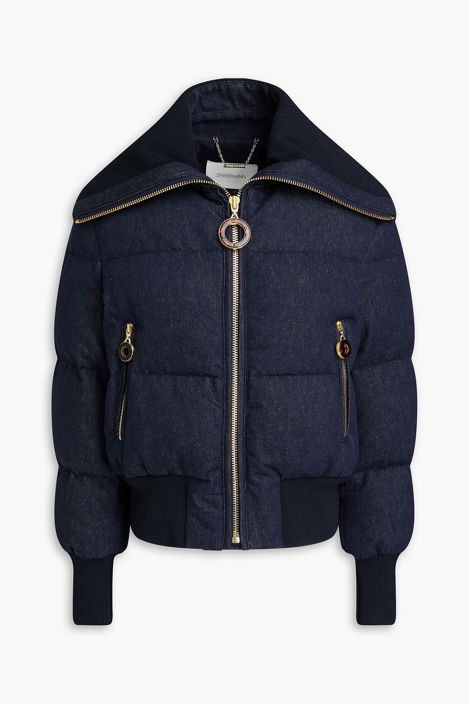 Zimmermann Quilted Denim Down Jacket In Blue