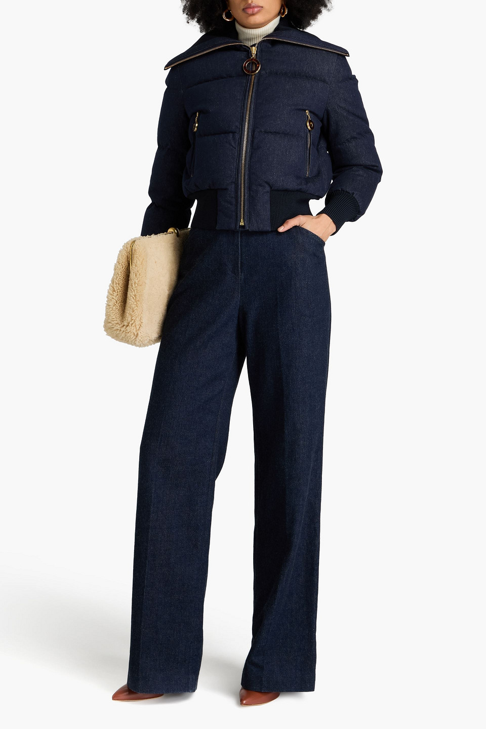 Zimmermann Quilted Denim Down Jacket In Dark Denim