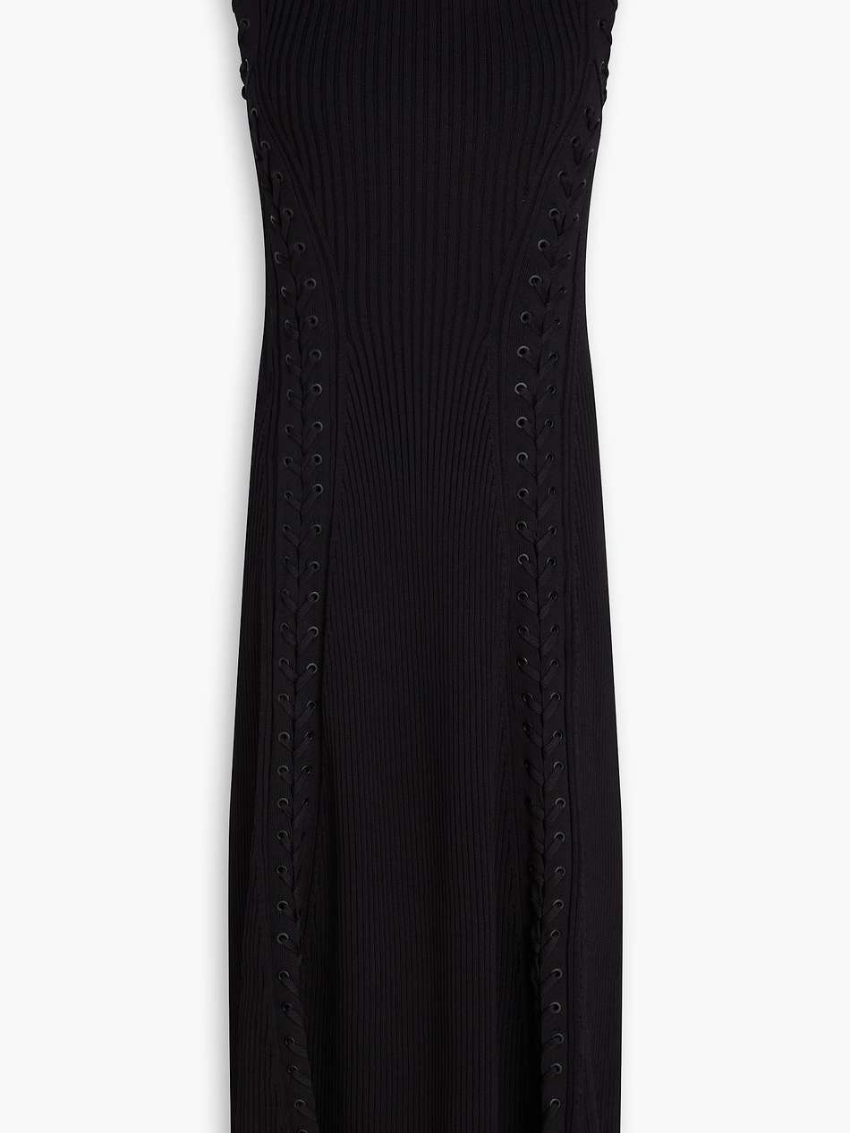 lorena lace-up ribbed-knit midi dress