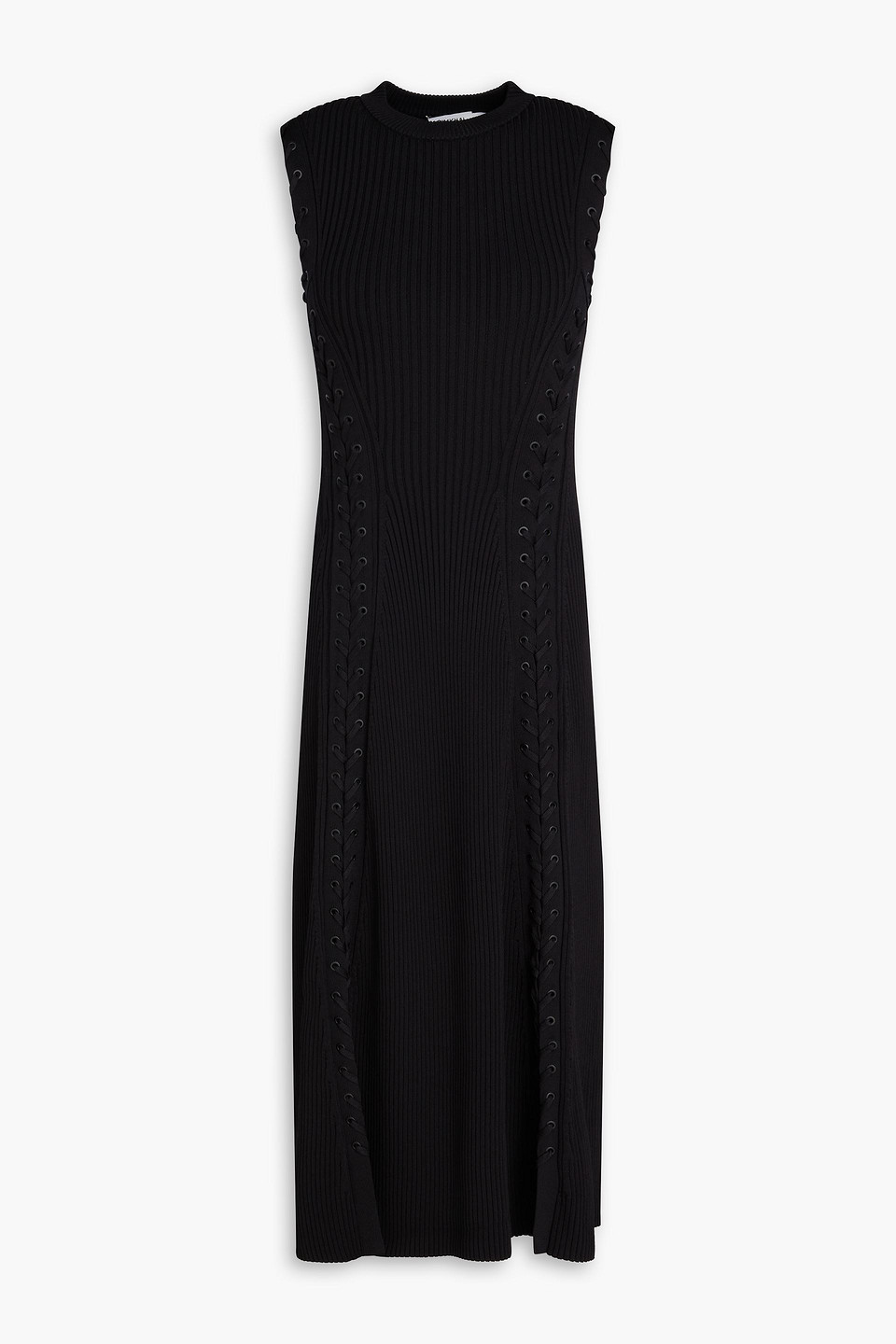 Simkhai Lace-up Ribbed Stretch-knit Midi Dress In Black