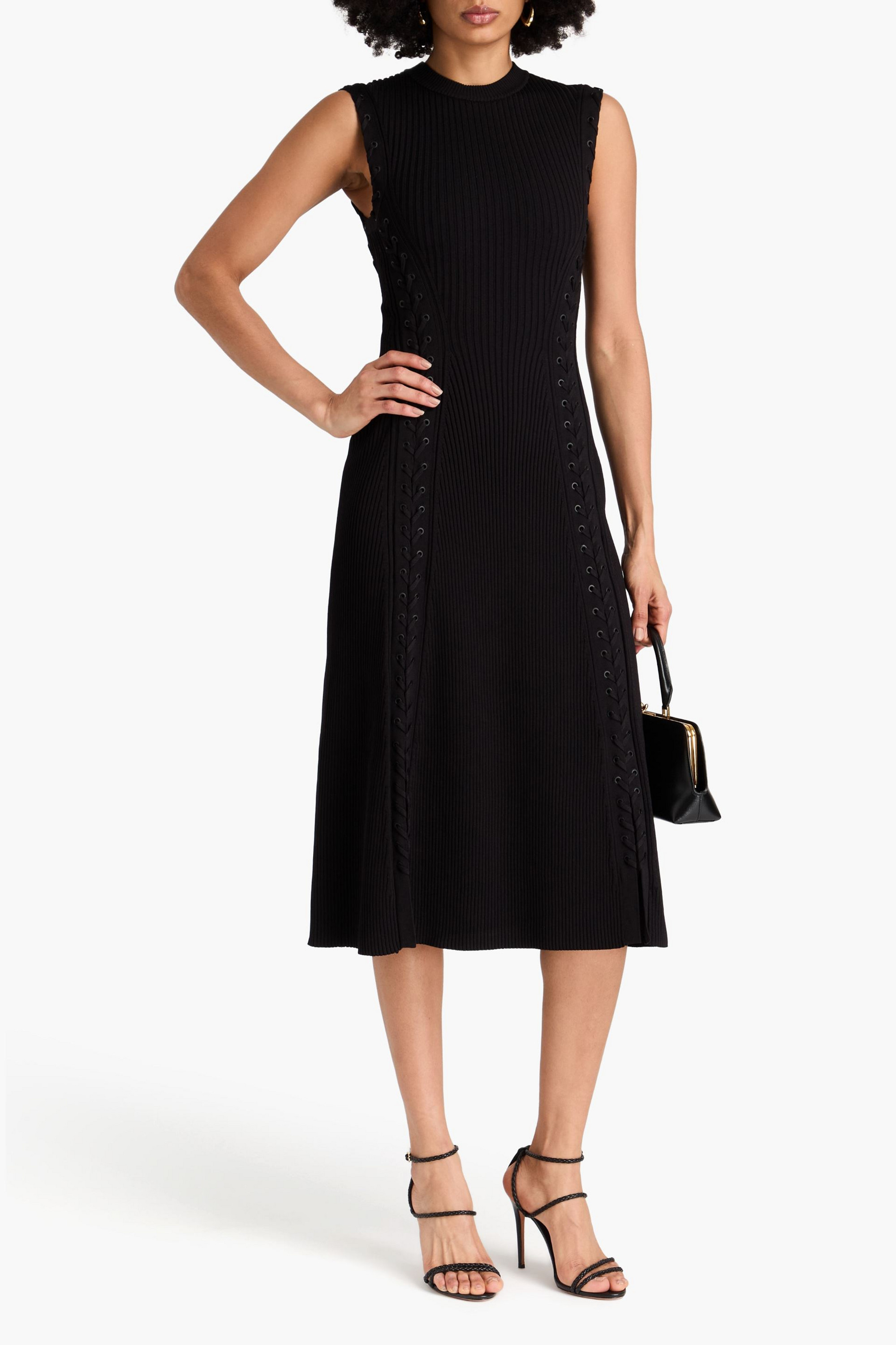 SIMKHAI Lorena lace-up ribbed-knit midi dress