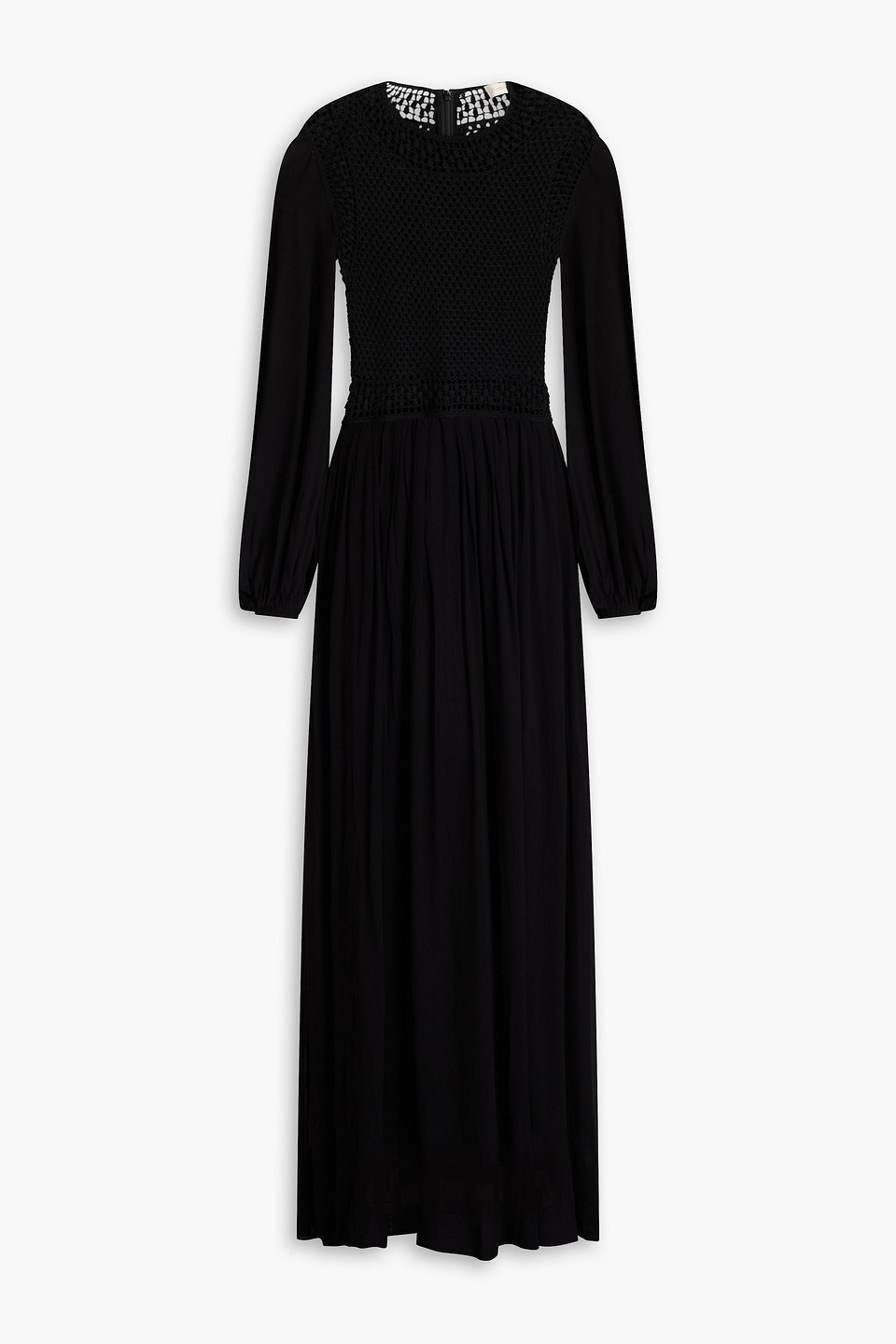 Zimmermann Crochet Knit-paneled Georgette Maxi Dress In Black