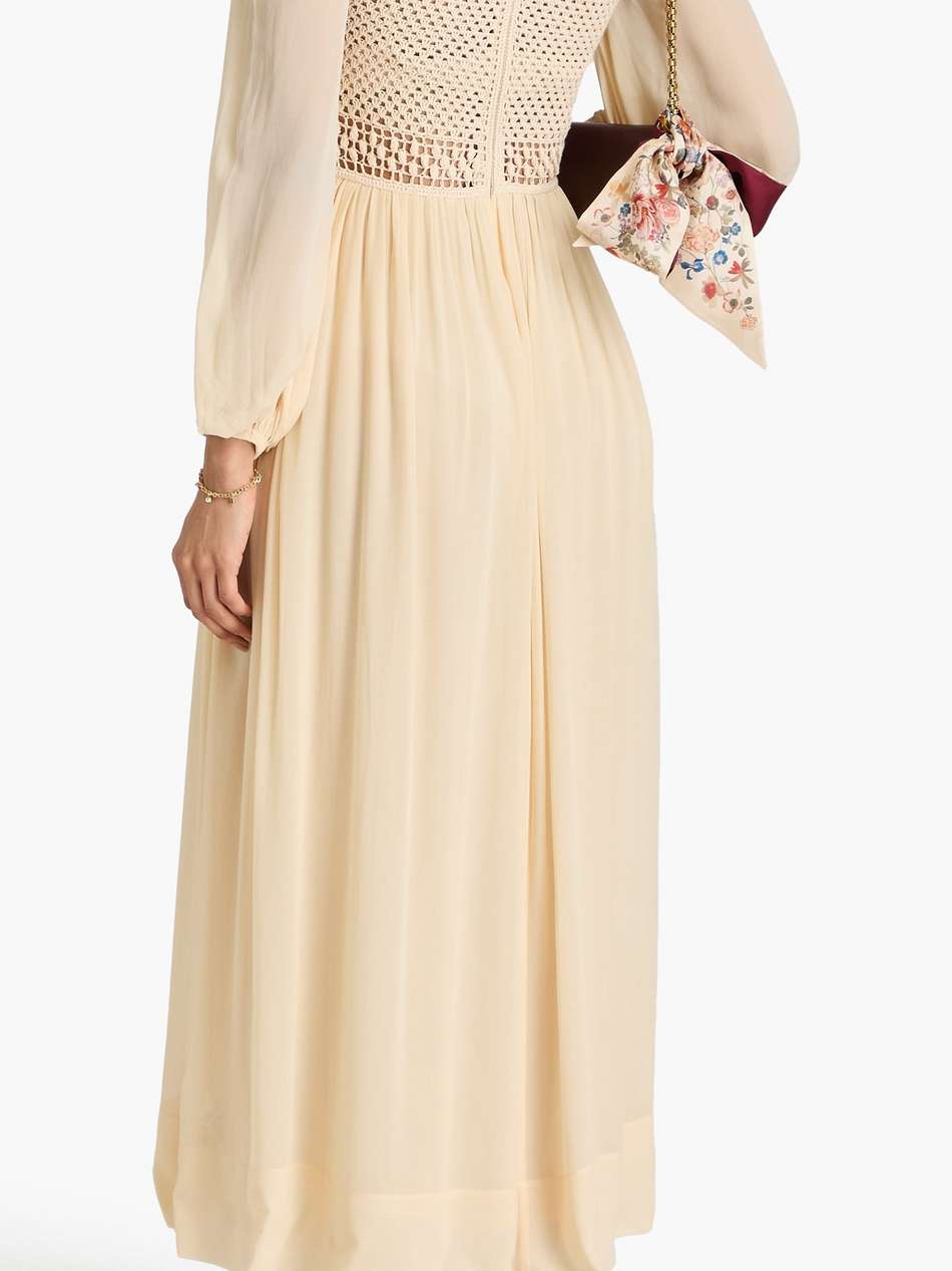 crochet-paneled georgette maxi dress