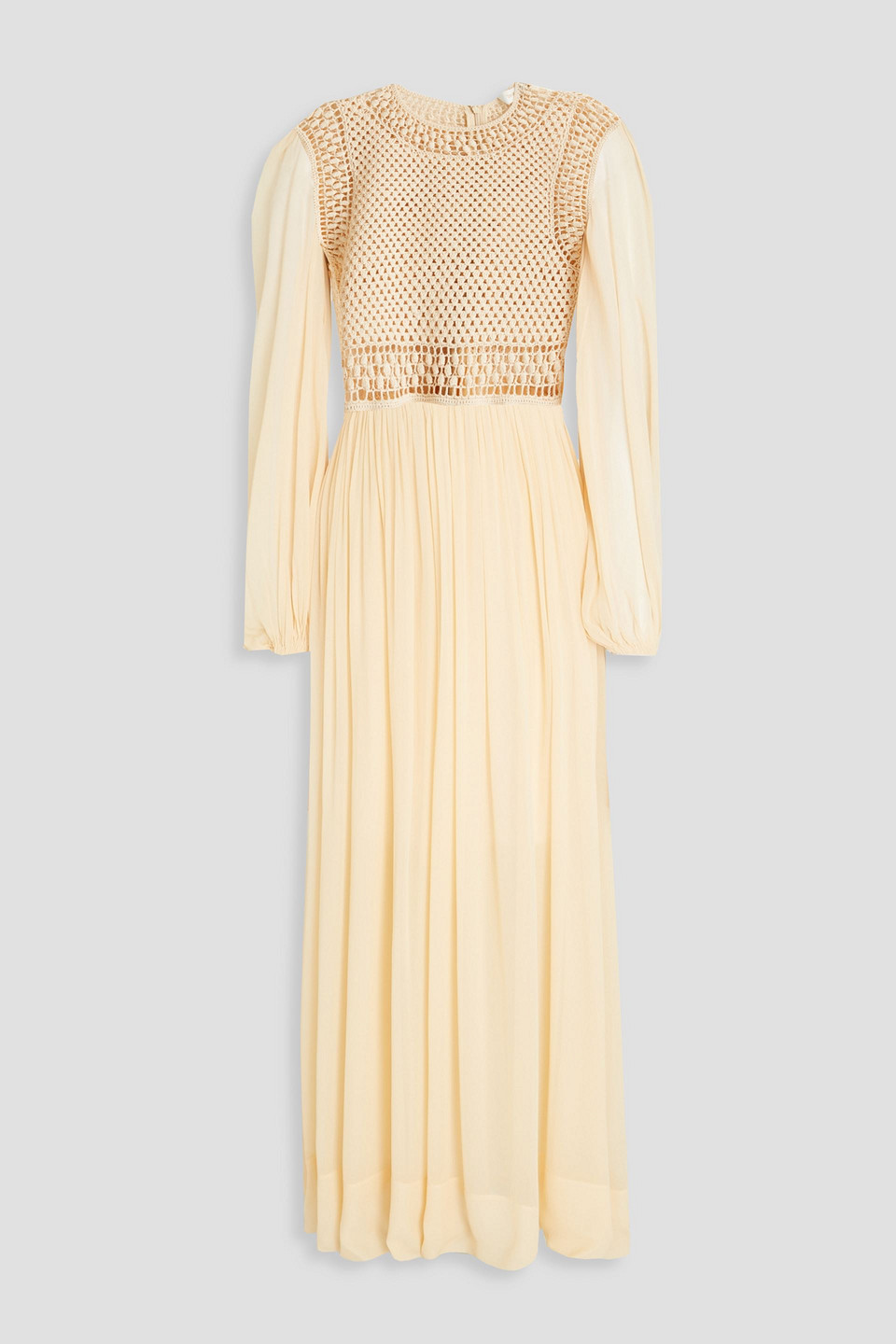 Zimmermann Crochet Knit-paneled Georgette Maxi Dress In Creme