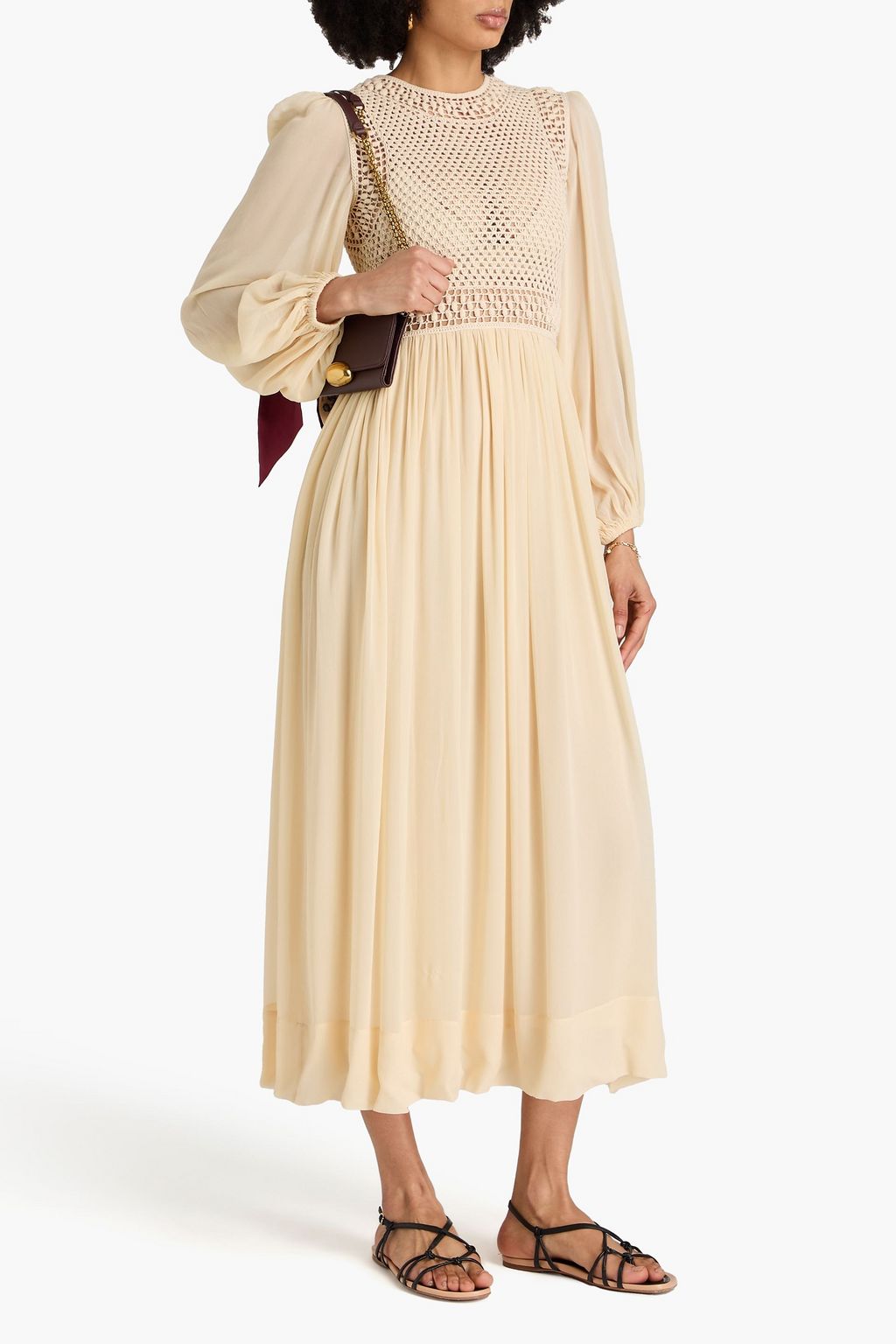 ZIMMERMANN Crochet knit-paneled georgette maxi dress