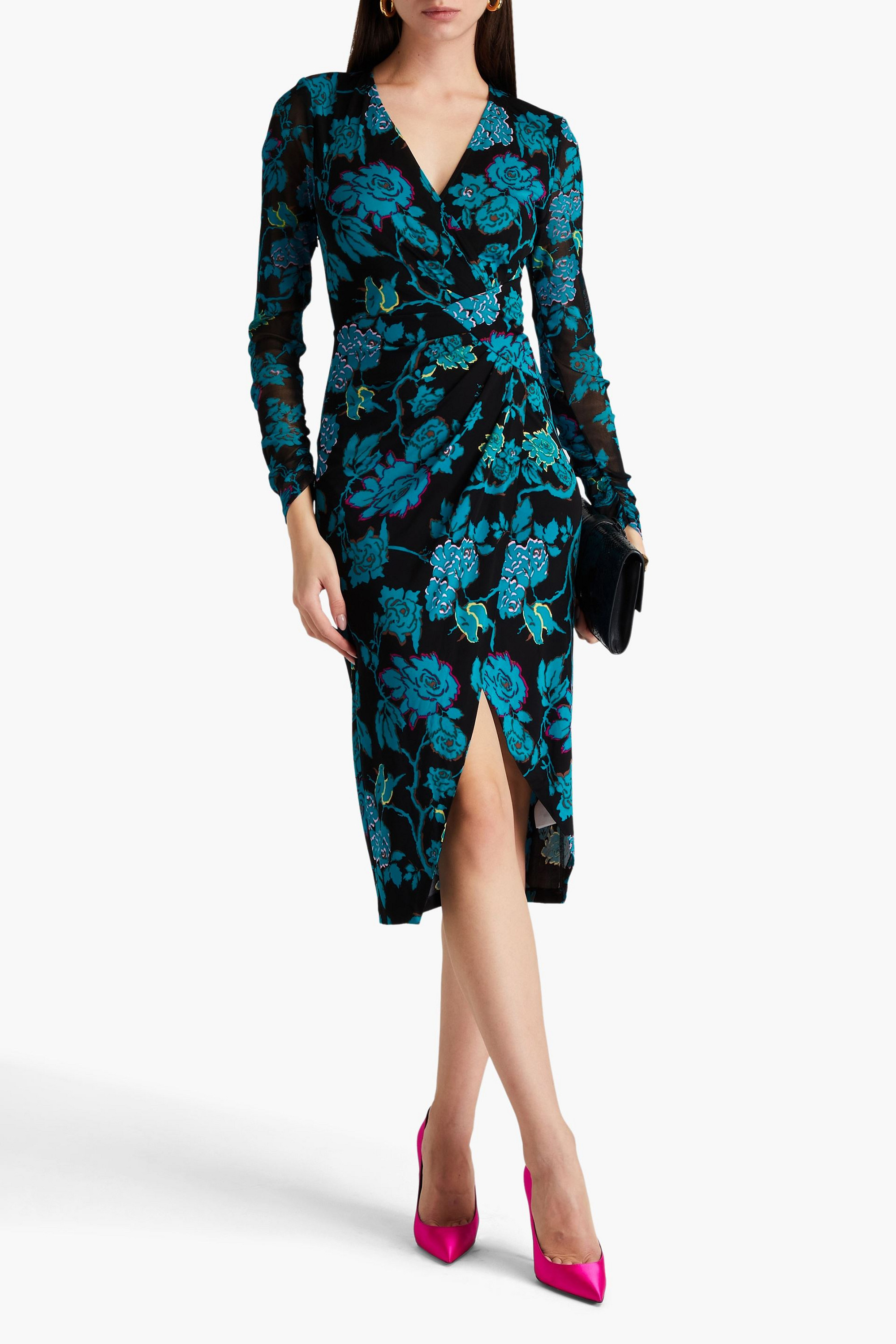 Diane von Furstenberg Nevine floral-print stretch-mesh midi dress