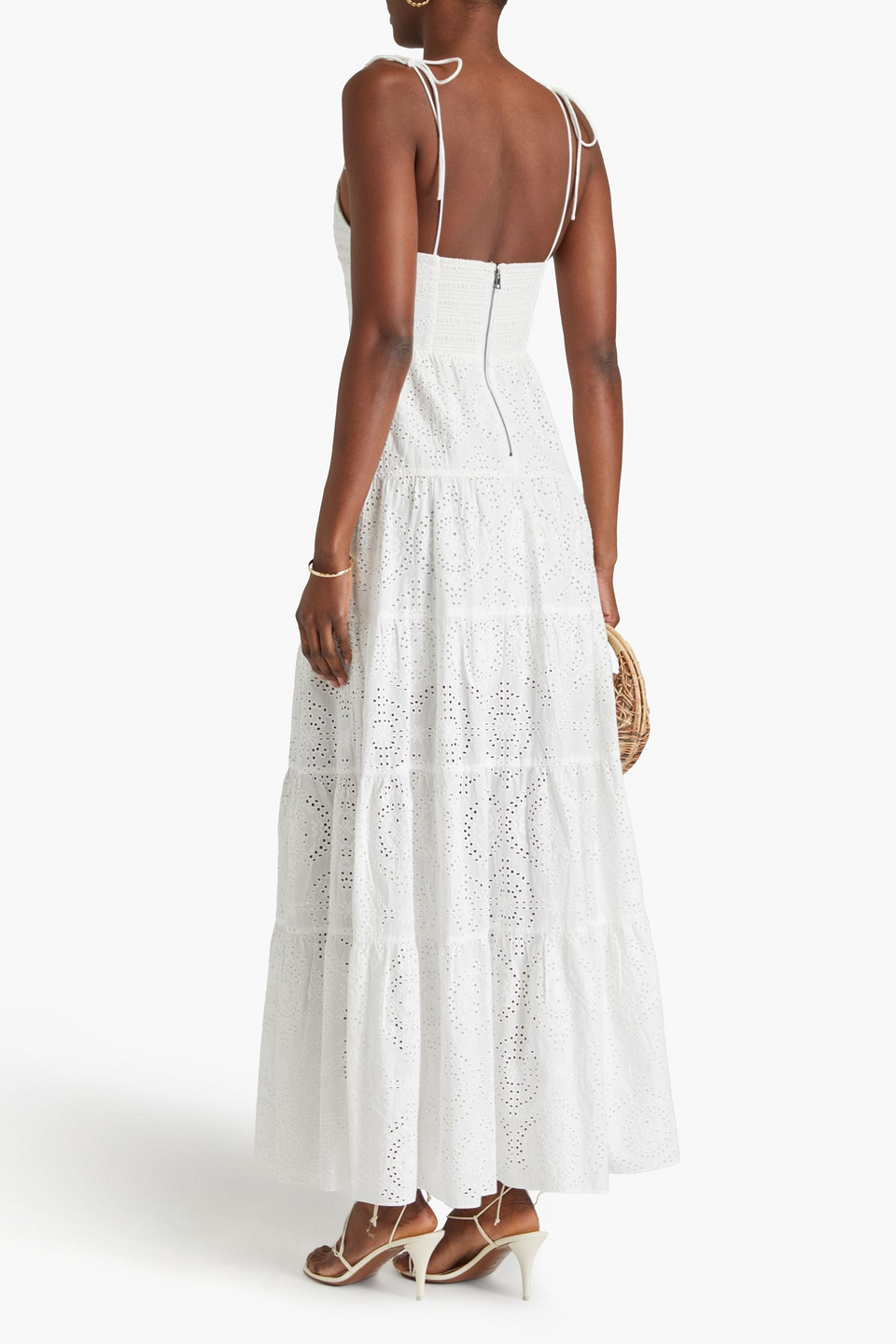 Alice And Olivia Broderie Anglaise Cotton Maxi Dress In White