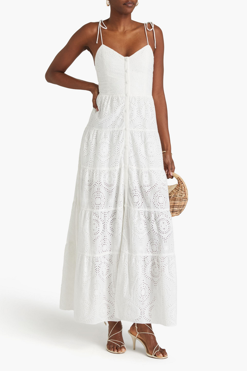 Alice And Olivia Broderie Anglaise Cotton Maxi Dress In White