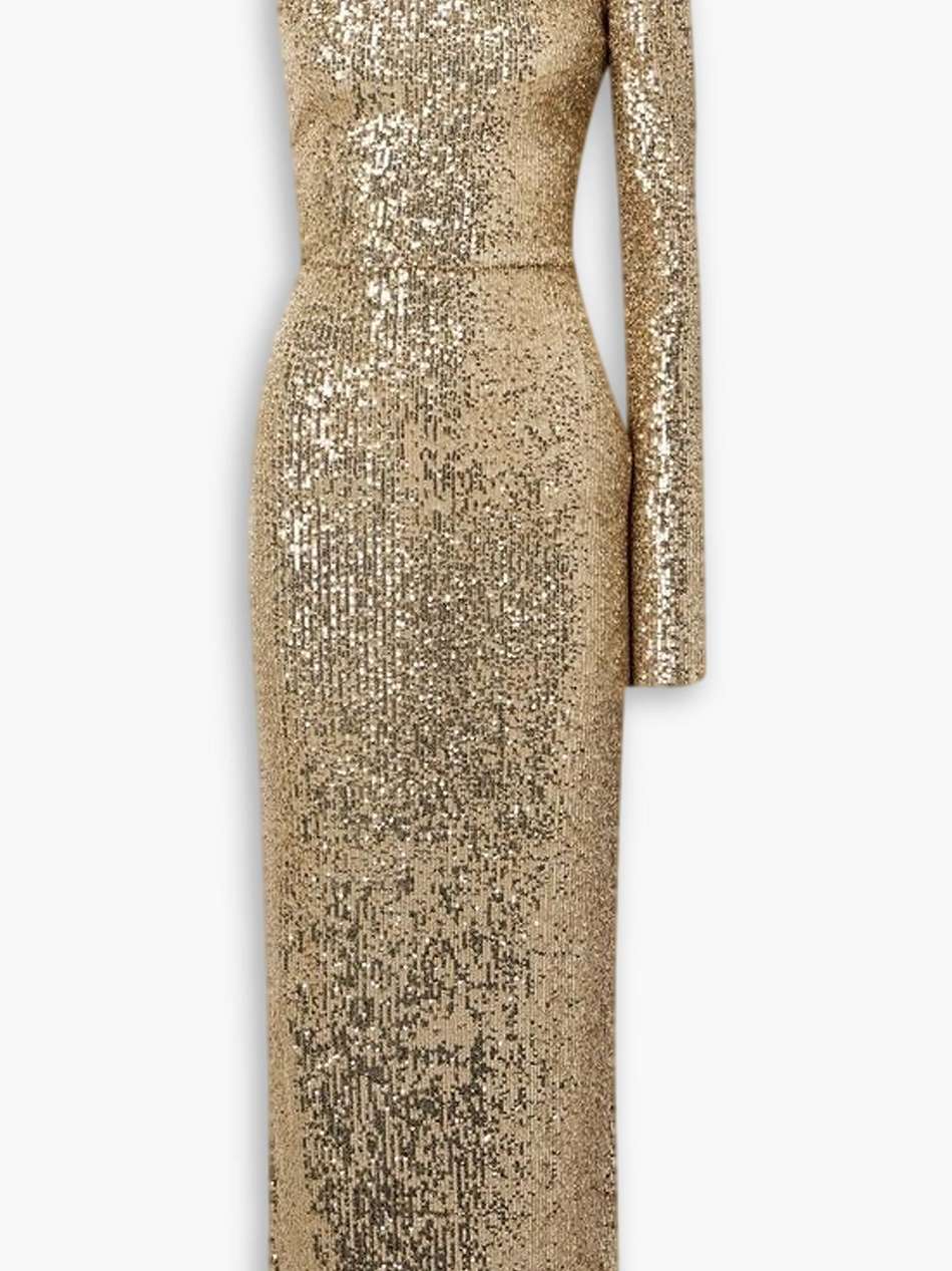 susi one-sleeve cutout sequined tulle gown
