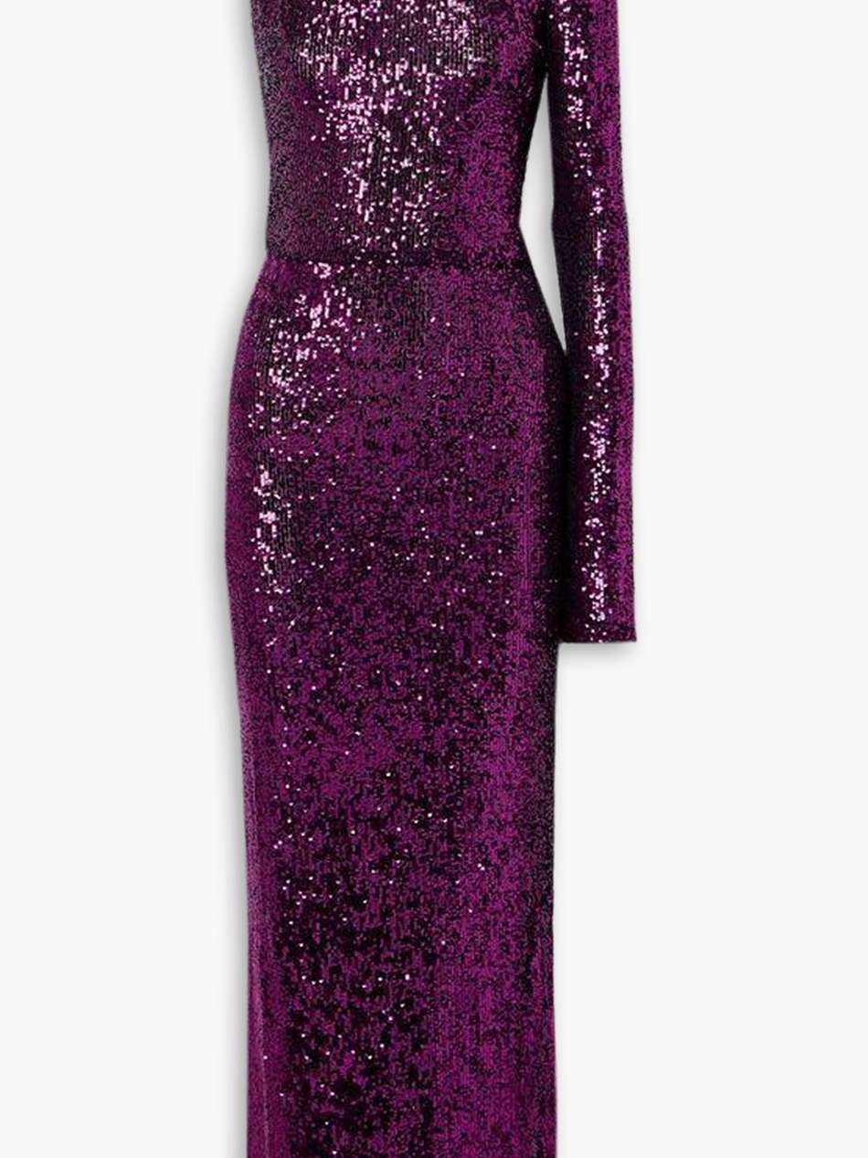 susi one-sleeve cutout sequined tulle gown