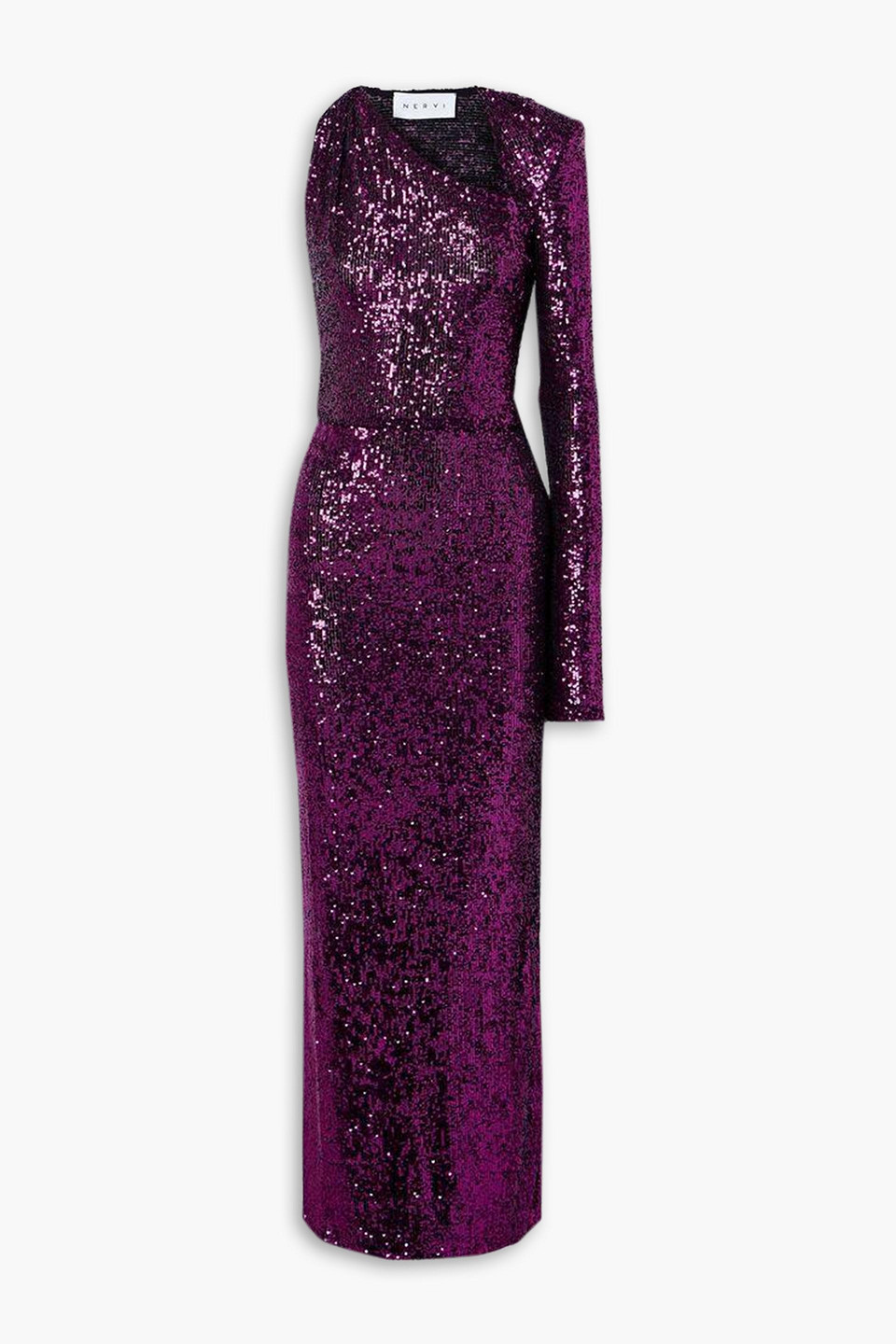 Nervi Susi One-sleeve Cutout Sequined Tulle Gown In Violet