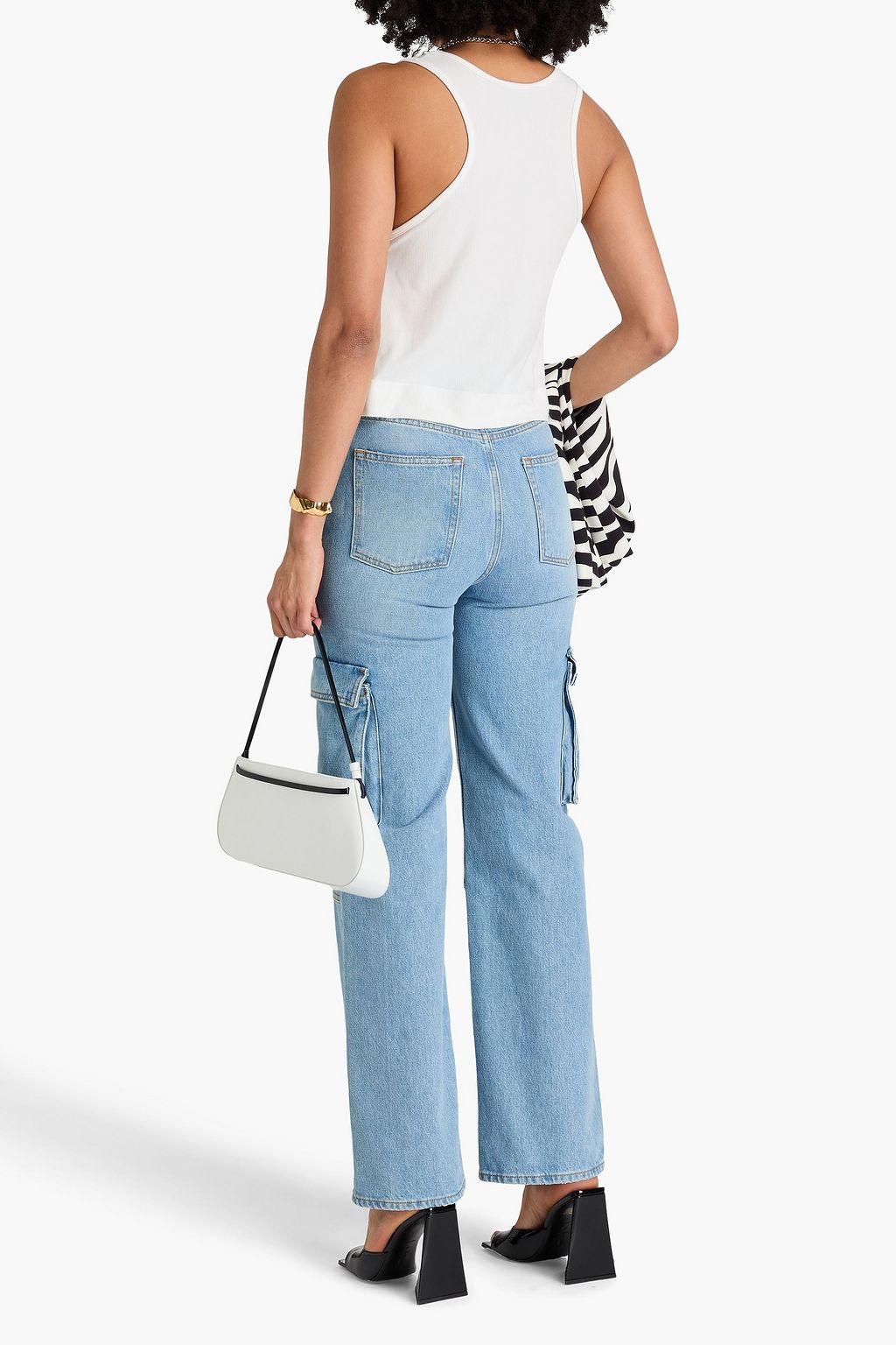ALICE + OLIVIA تي شيرت بدون أكمام من الجيرسي ومزيج المودال المضلّع