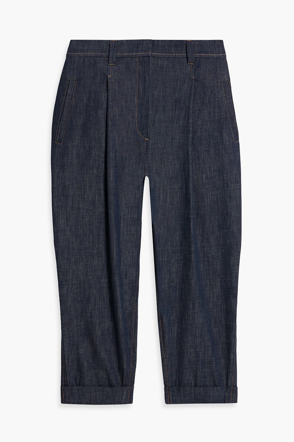 Brunello Cucinelli Cropped High-rise Tapered Jeans In Dark Denim