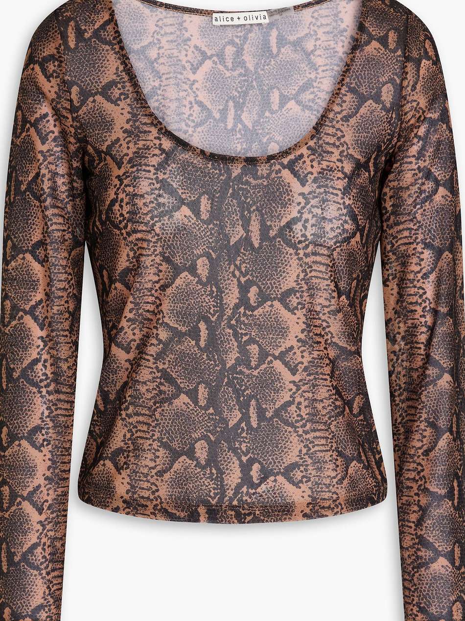 delaina snake-print mesh top