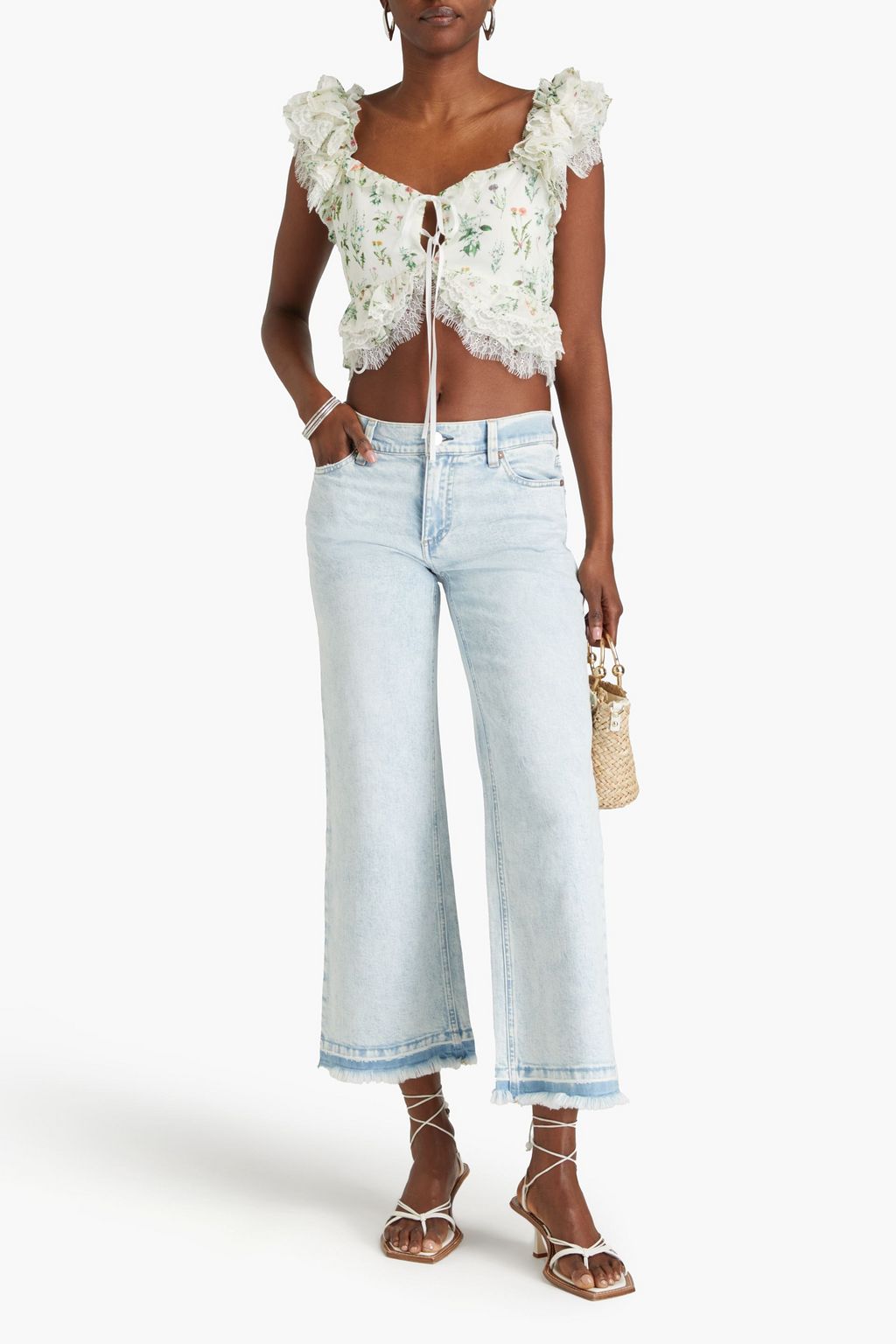 ALICE + OLIVIA JEANS جينز "لورين" بخصر متوسط الارتفاع وبحواف واسعة ومسترخية
