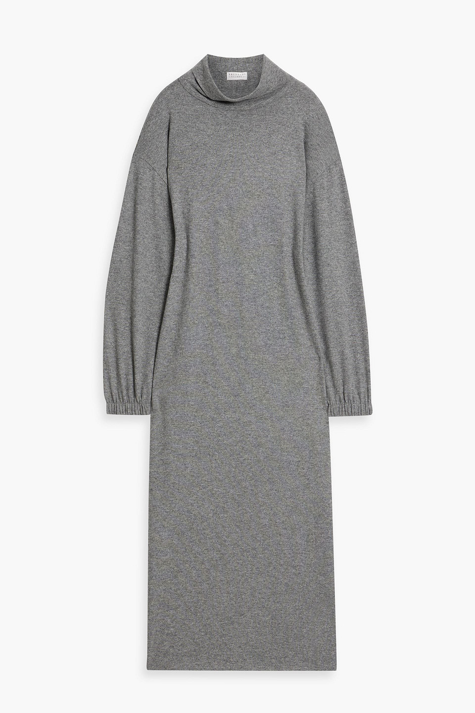 Brunello Cucinelli Cashmere Turtleneck Midi Dress In Gray