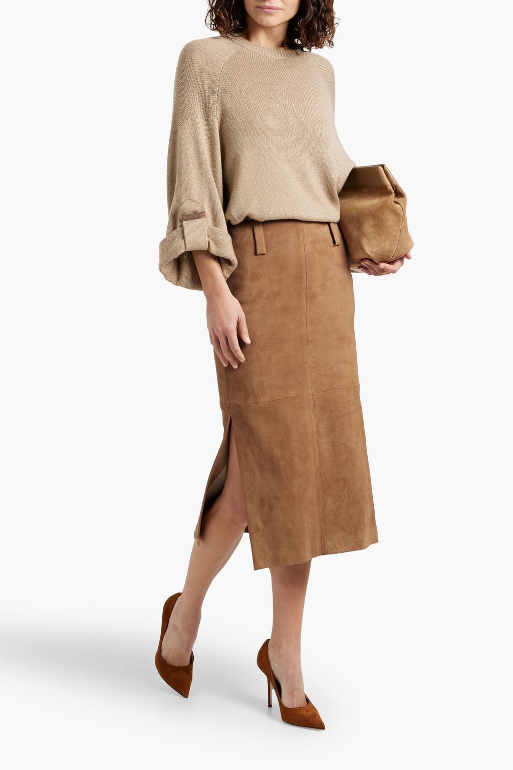 BRUNELLO CUCINELLI Suede midi skirt