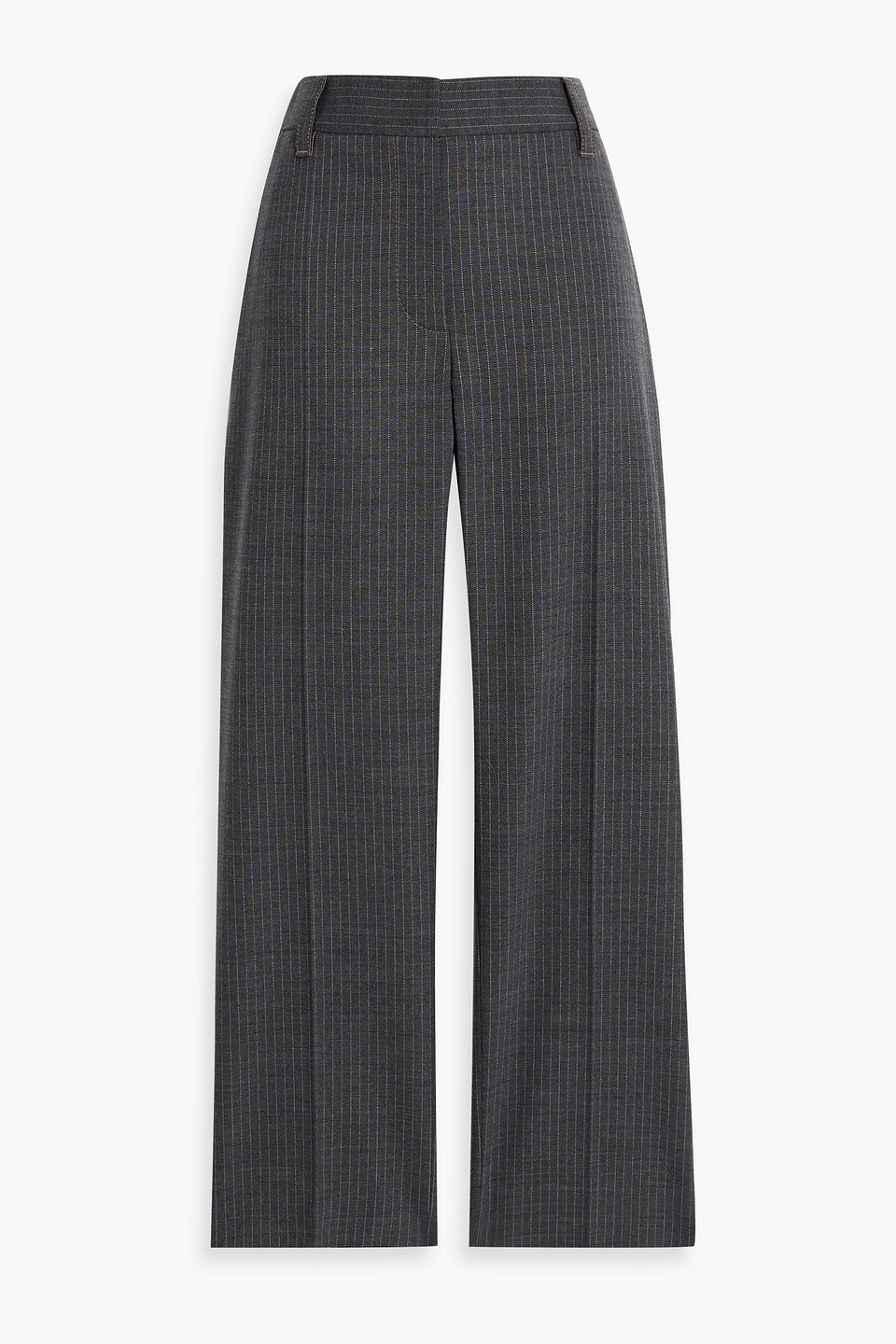 Brunello Cucinelli Pinstriped Wool-blend Straight-leg Pants In Dark Gray